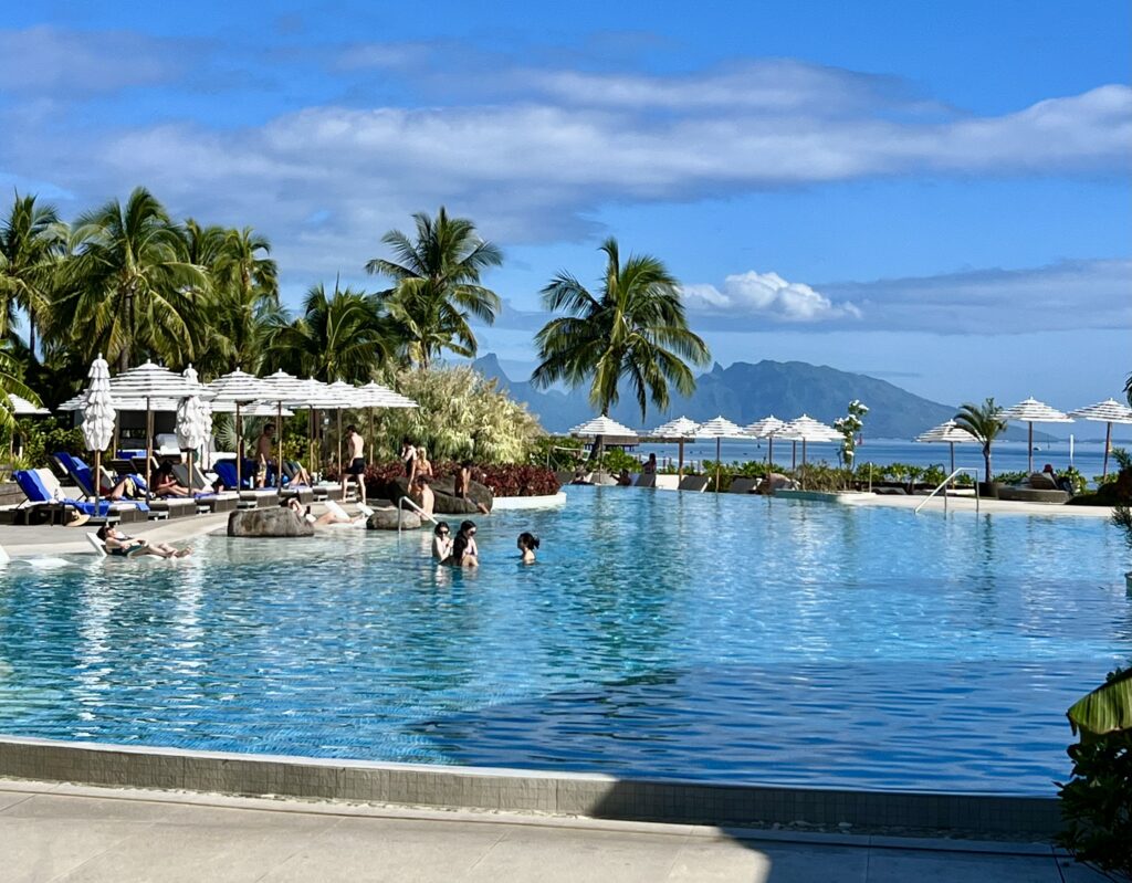 a group of people in a pool