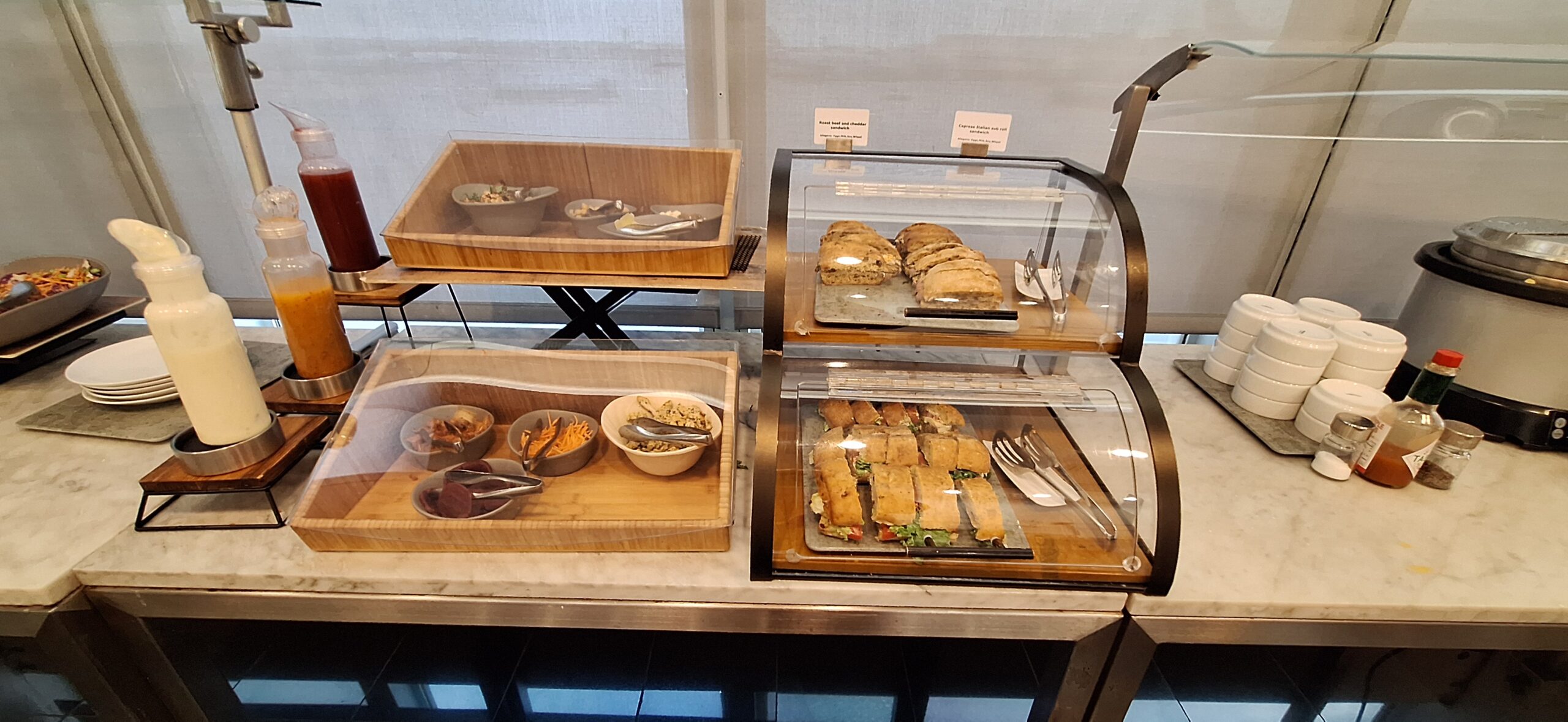 a display case of food