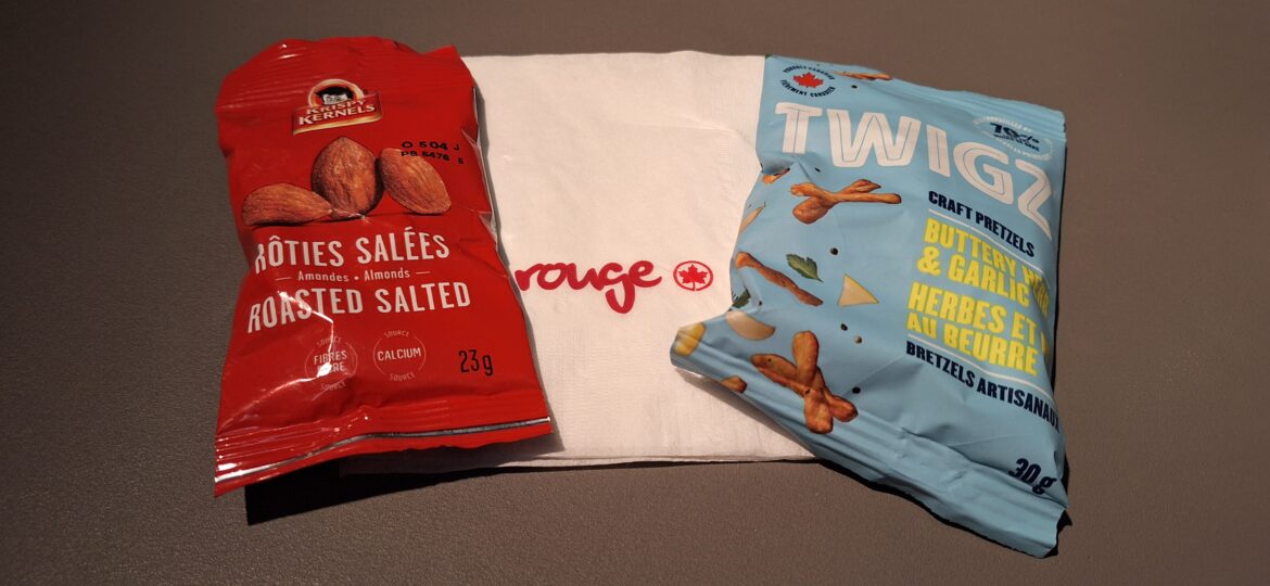 a bag of food on a white napkin