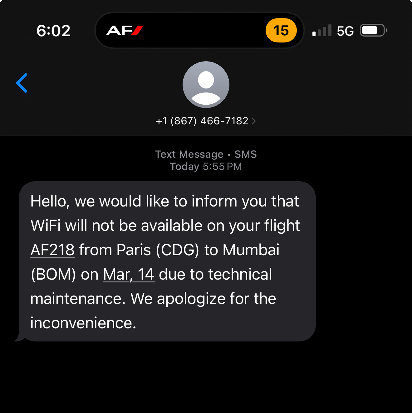 Air France Ottawa to Paris a screenshot of a phone