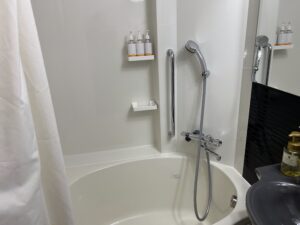 a shower and bathtub in a bathroom