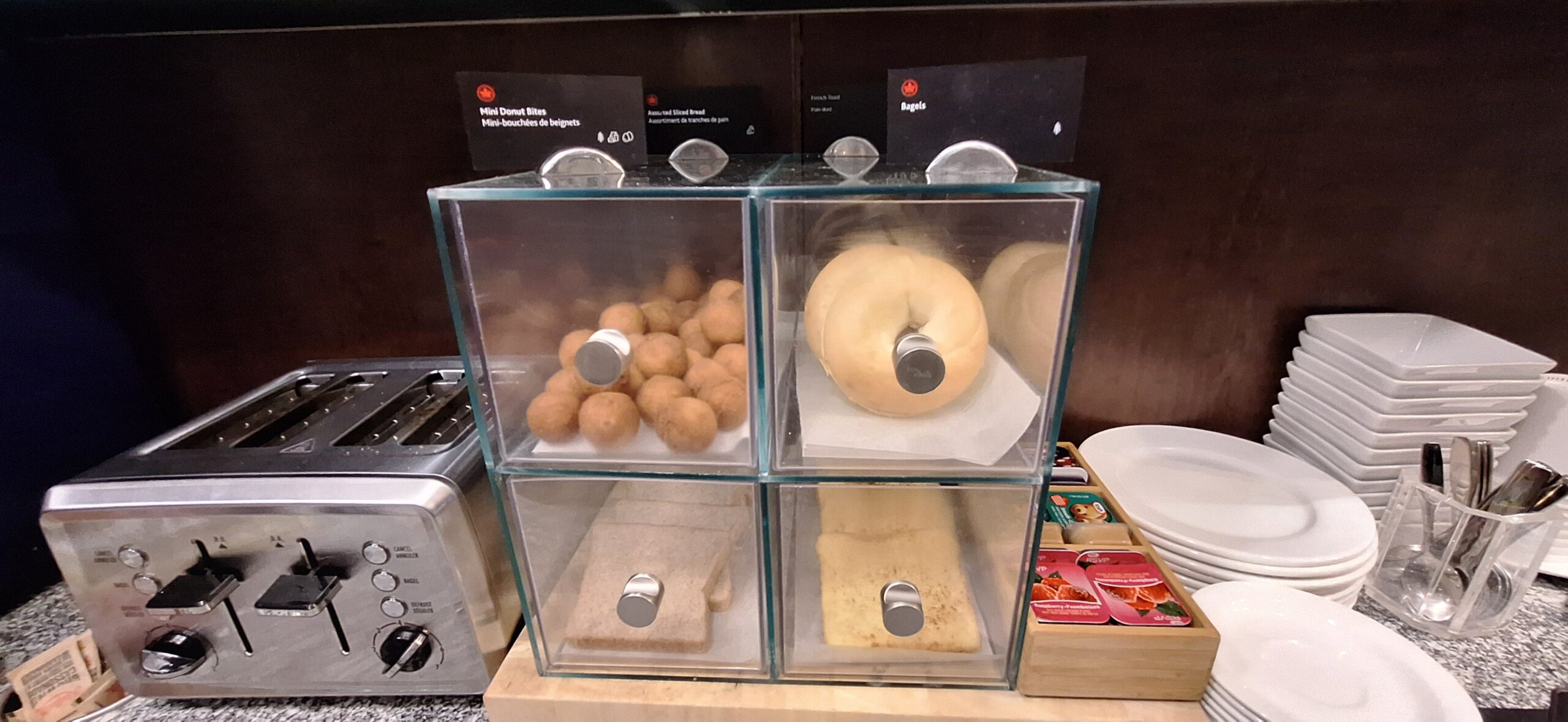 a glass container with food on it