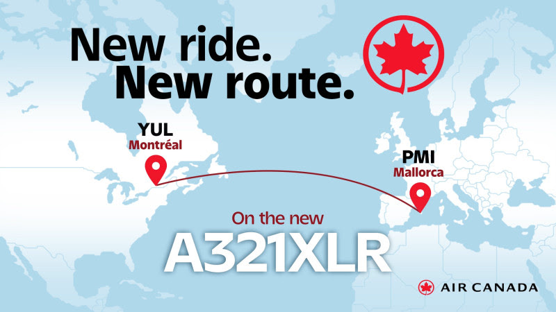 New Air Canada Routes a map of a country with red and white text
