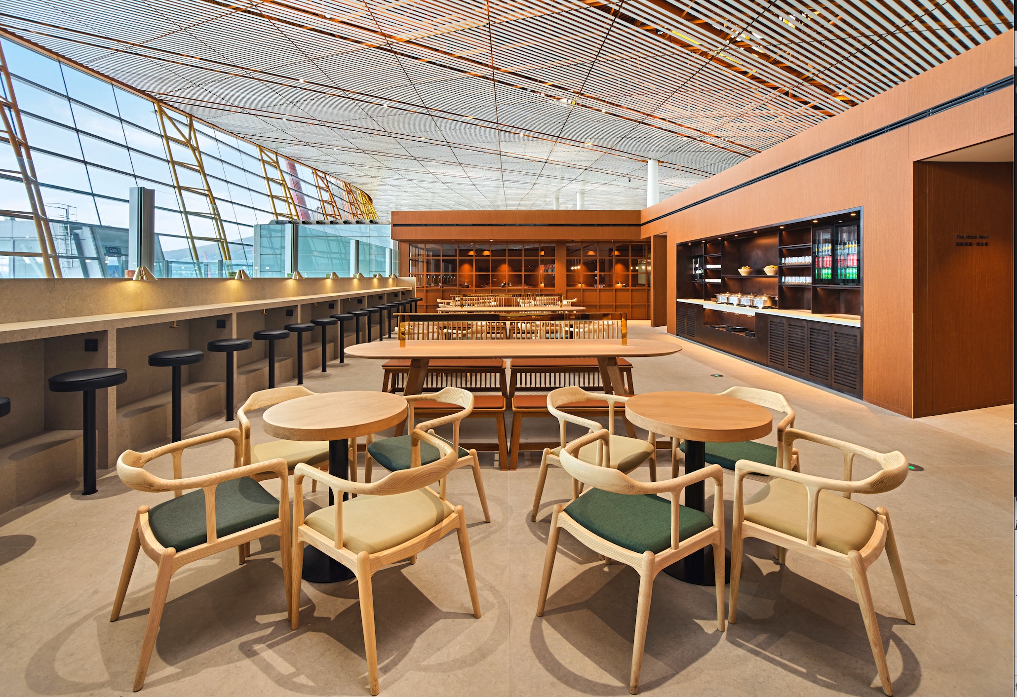 a room with tables and chairs