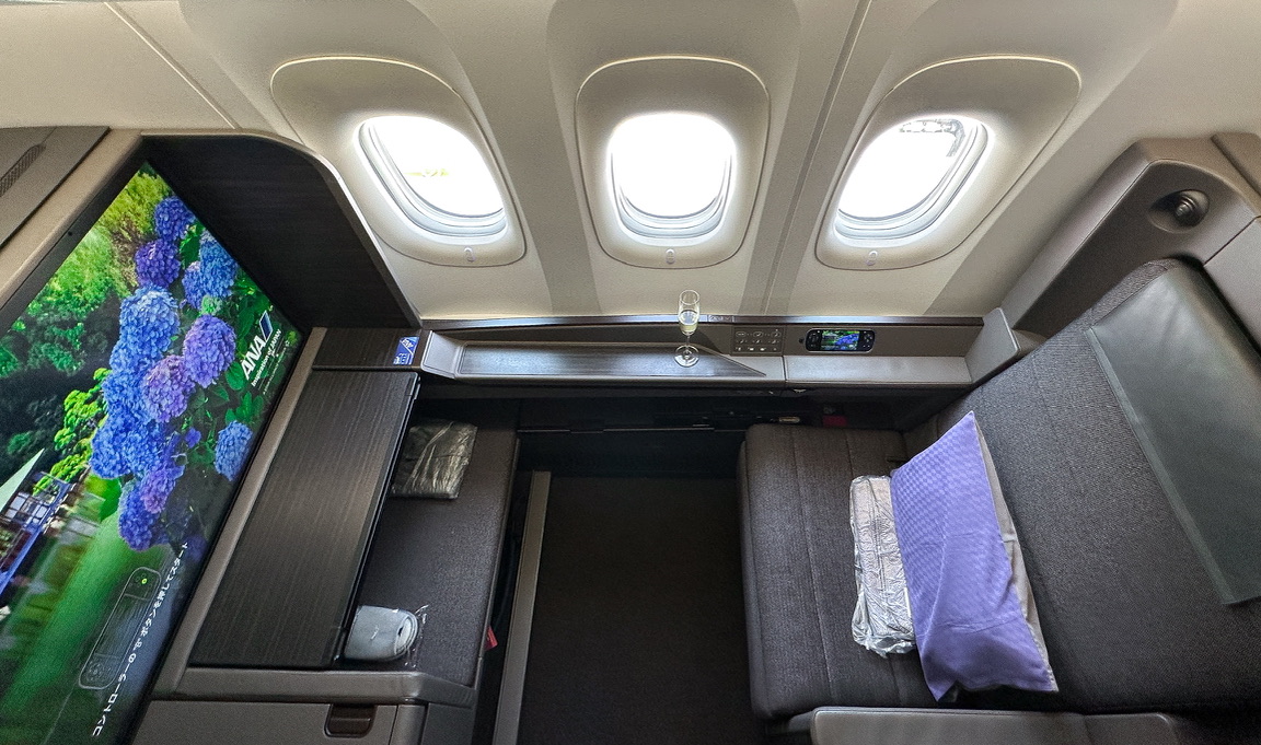an airplane with windows and a television