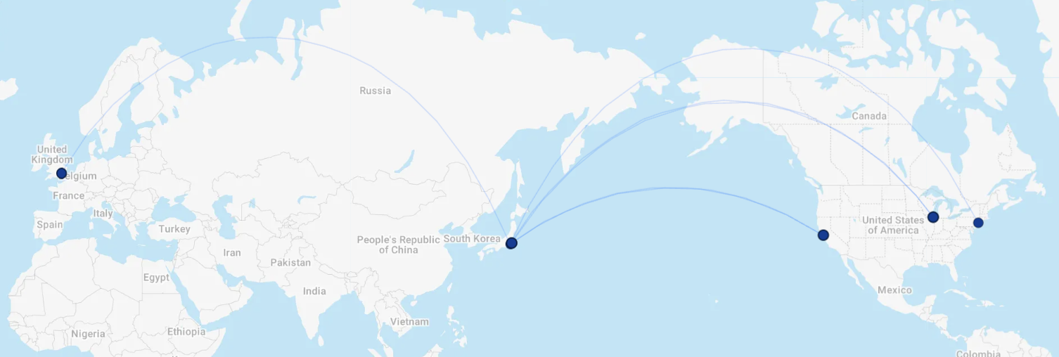 a map of the world with a blue dot