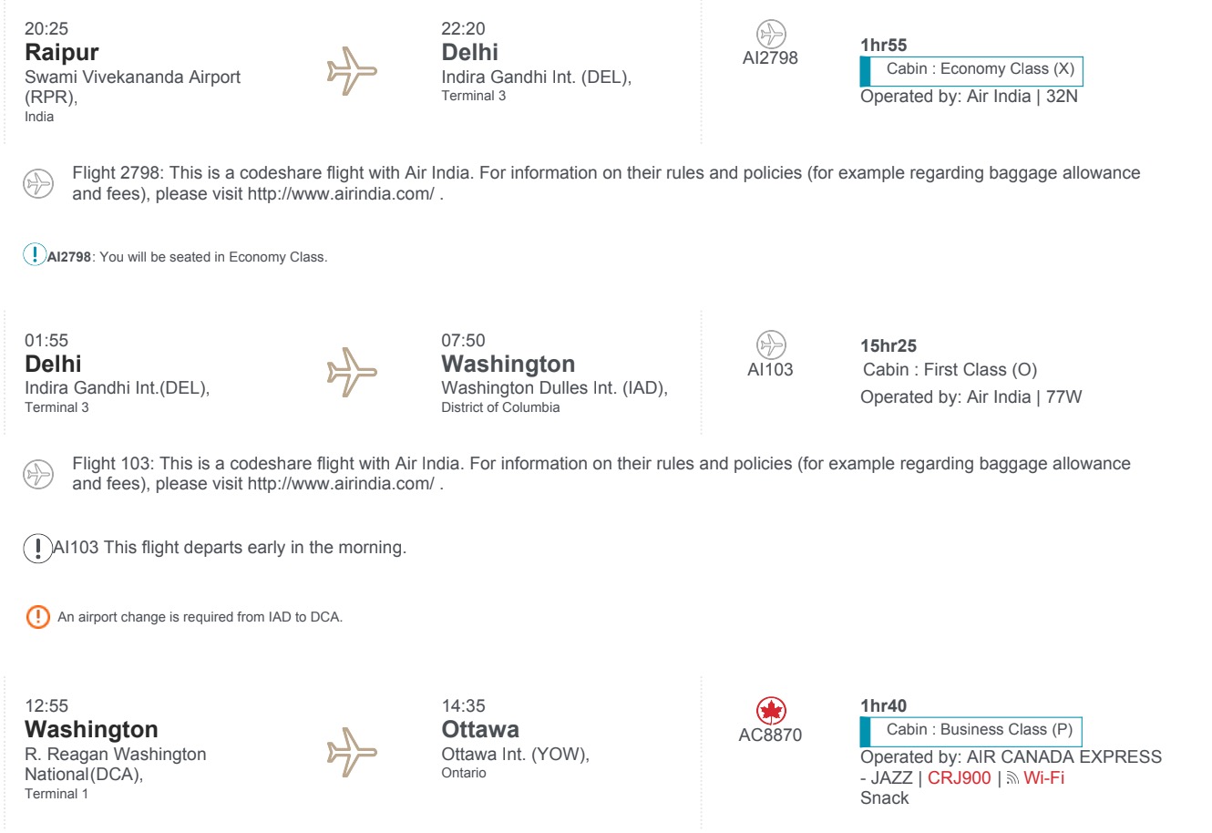 Air India First Class a screenshot of an airplane ticket