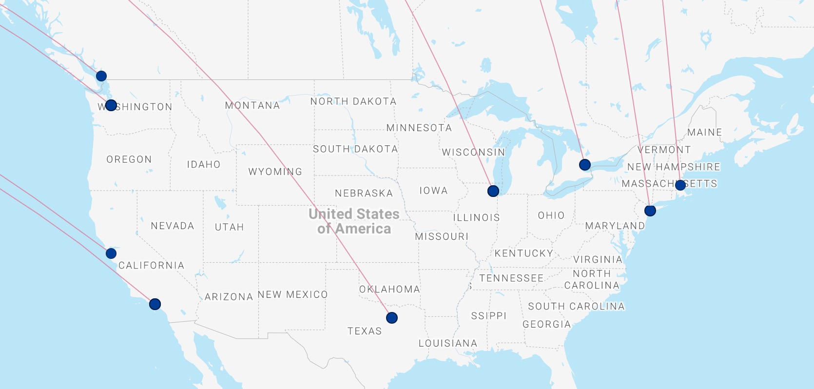Cathay Pacific Routes a map of the united states