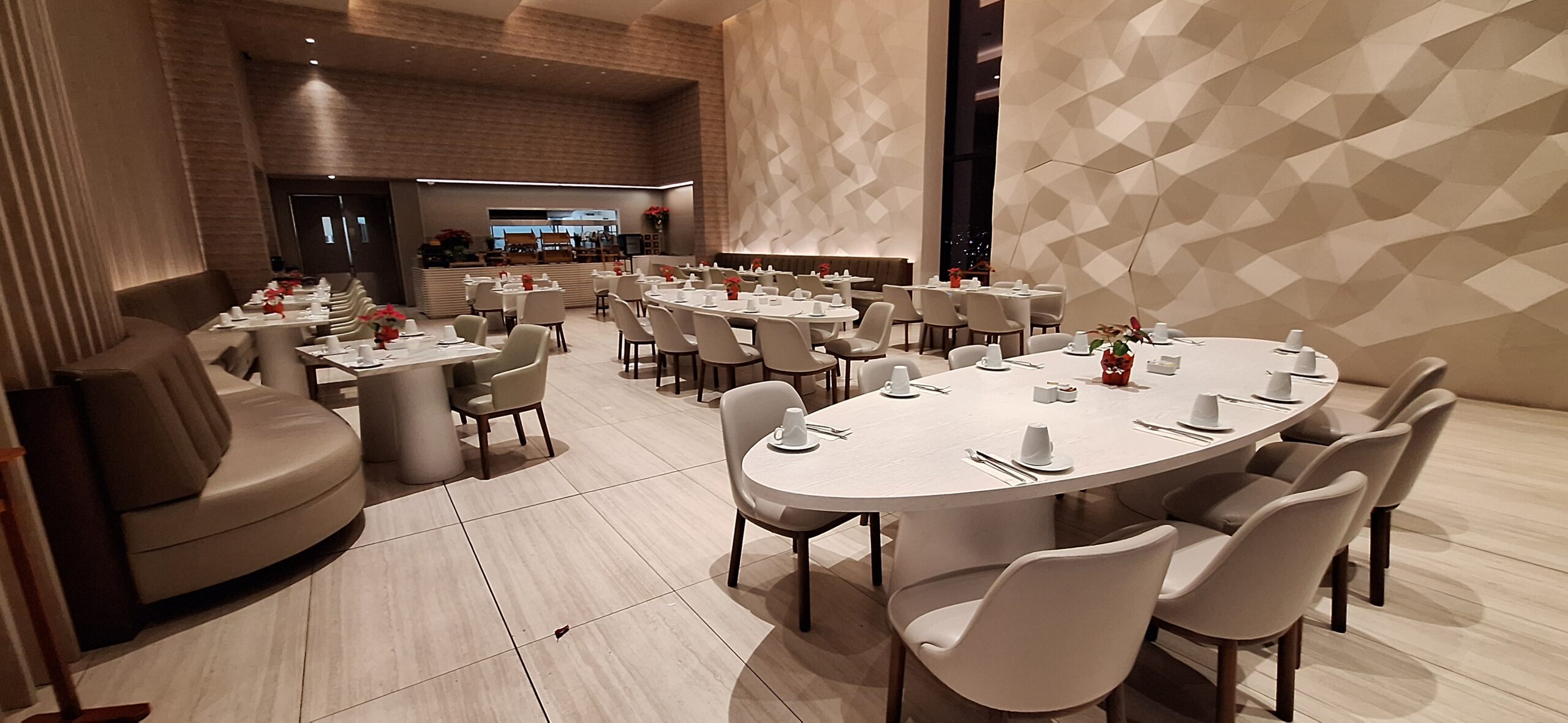 a room with tables and chairs