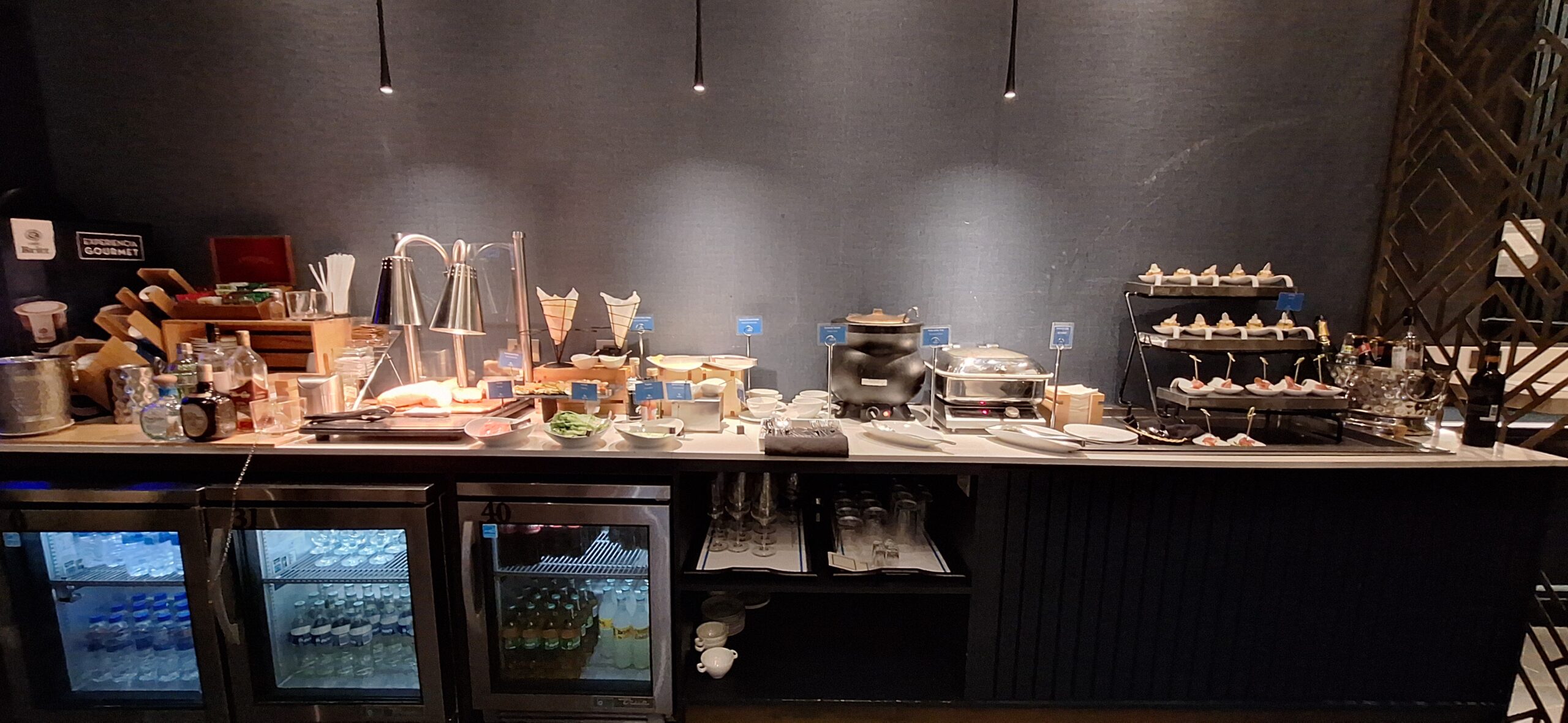 a buffet table with food on it