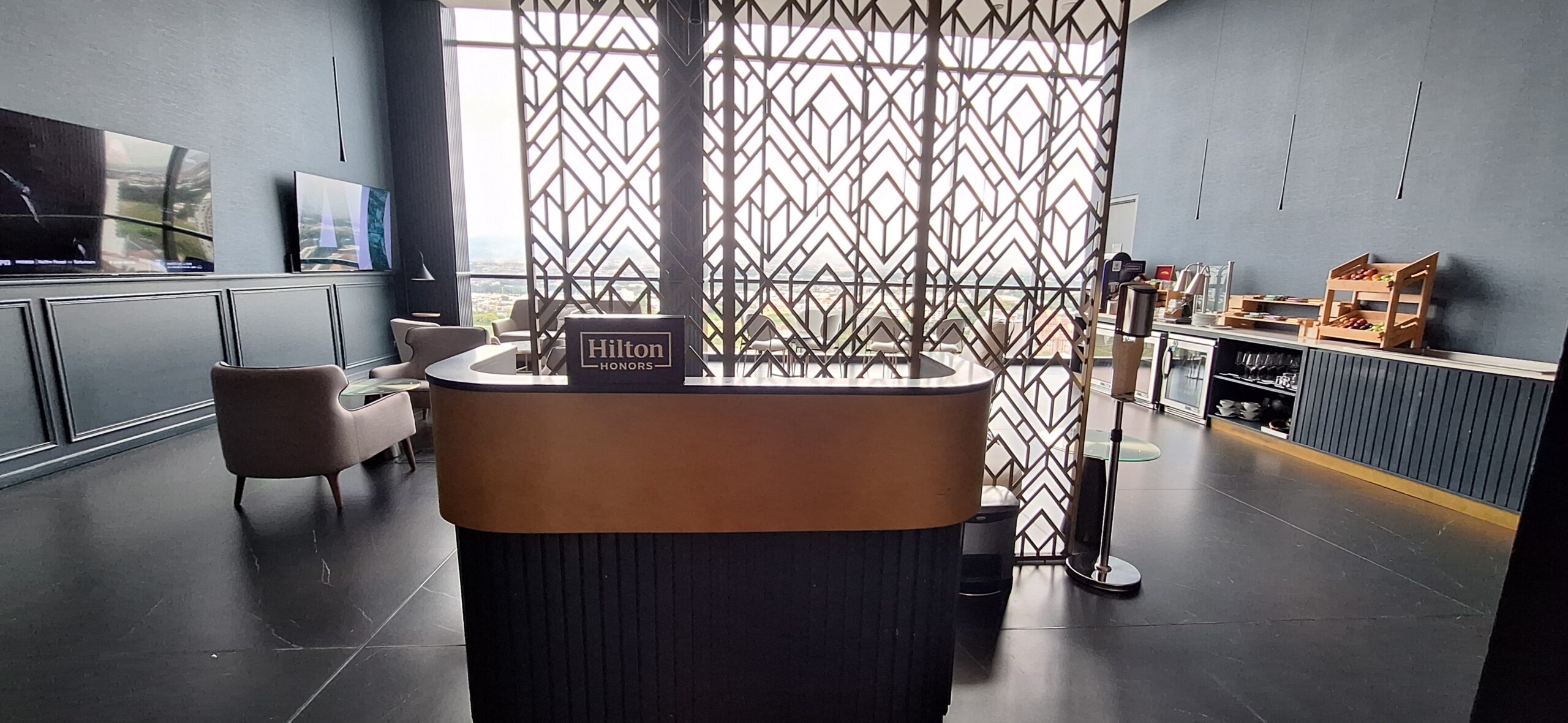 a reception desk in a hotel