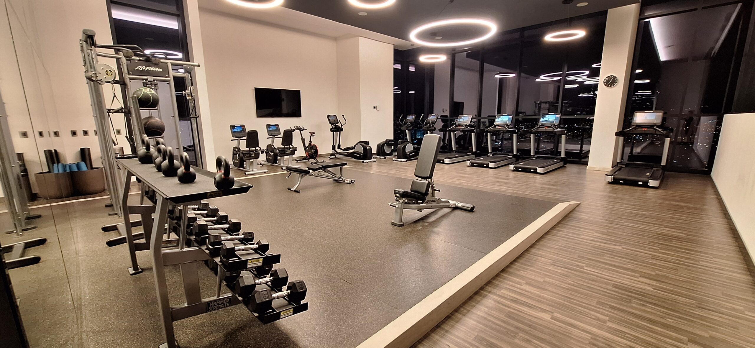 a gym with exercise equipment