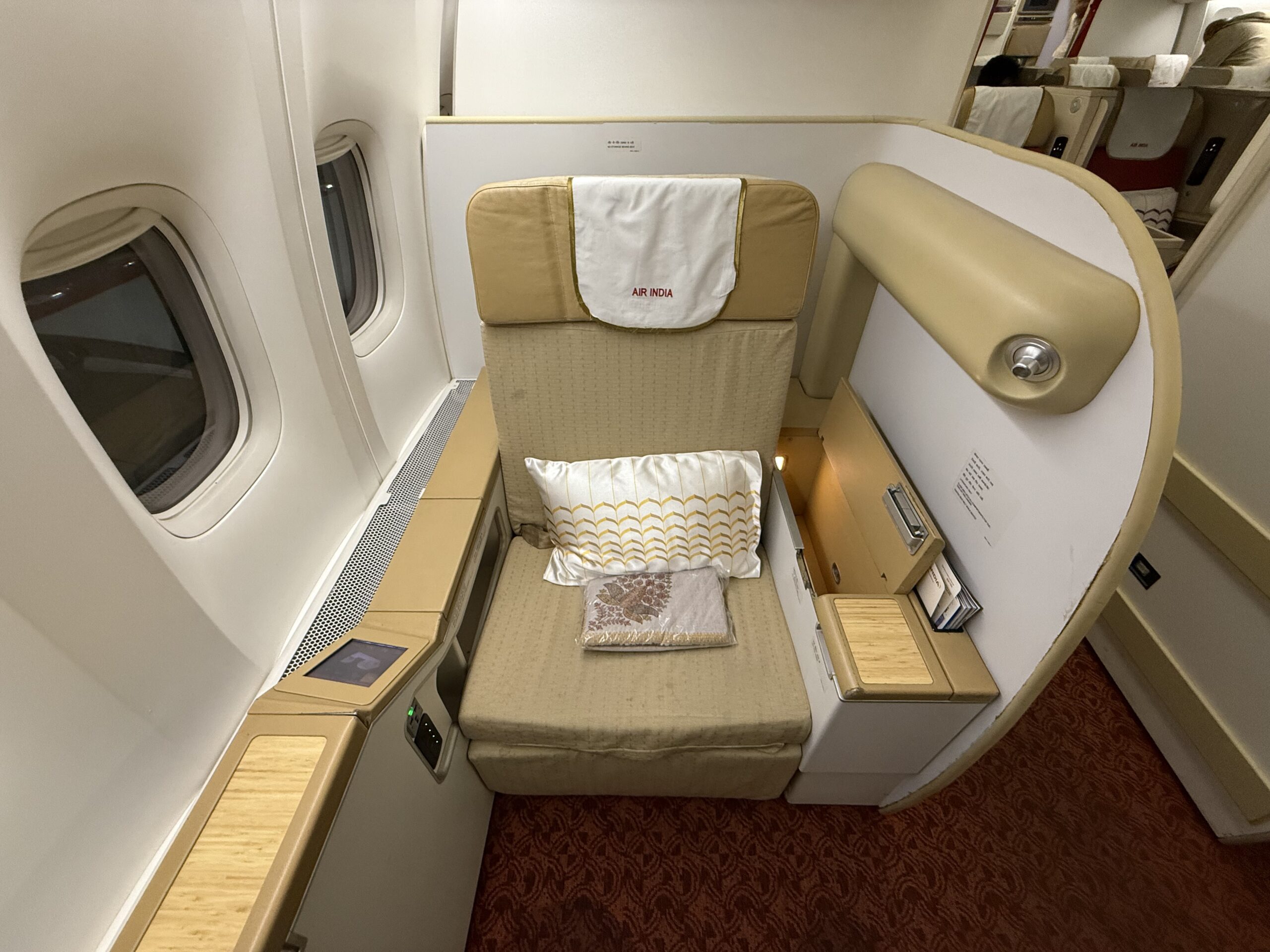 Air India First Class a seat in a plane