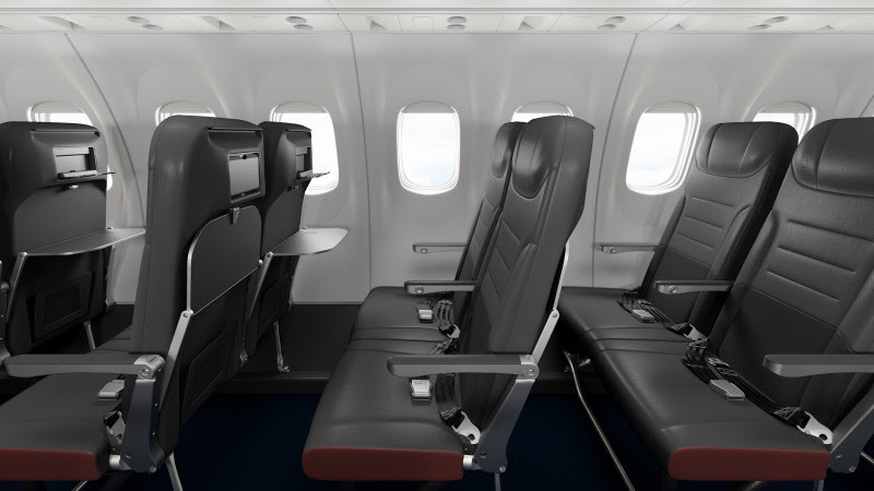 a plane with seats and windows