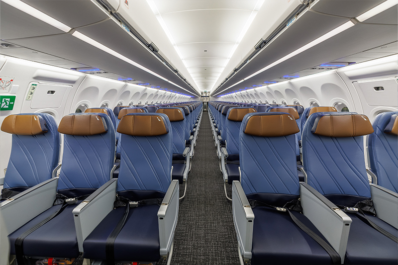 American Airlines A321 XLR rows of seats in an airplane