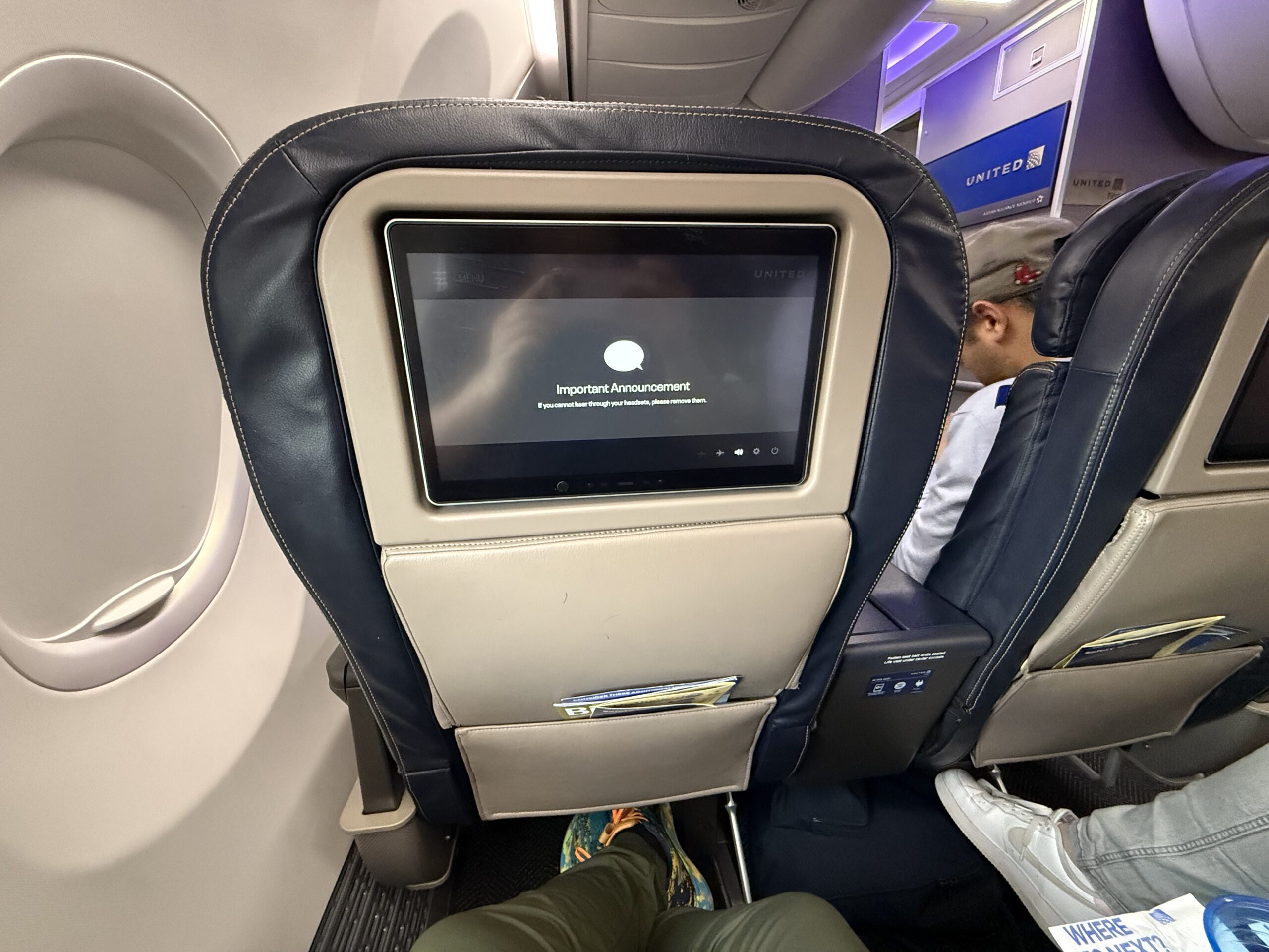 United First 737 Max a screen on the back of a plane