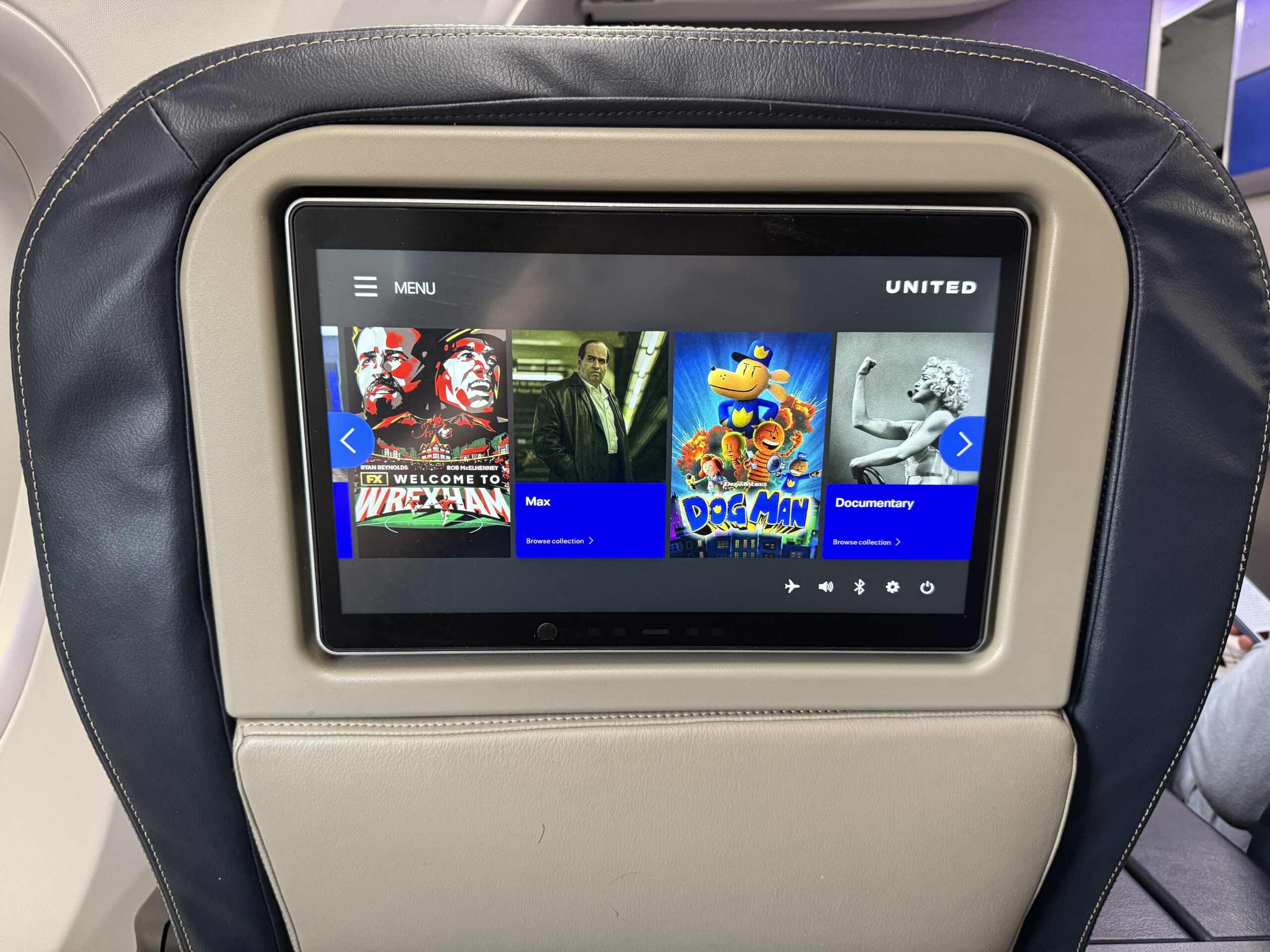 United First 737 Max a screen on a seat