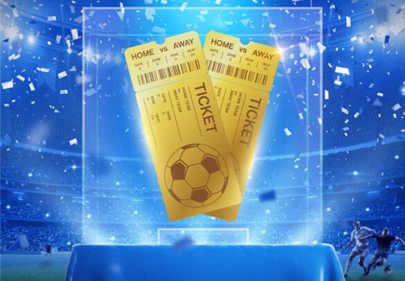 a pair of tickets flying over a stadium