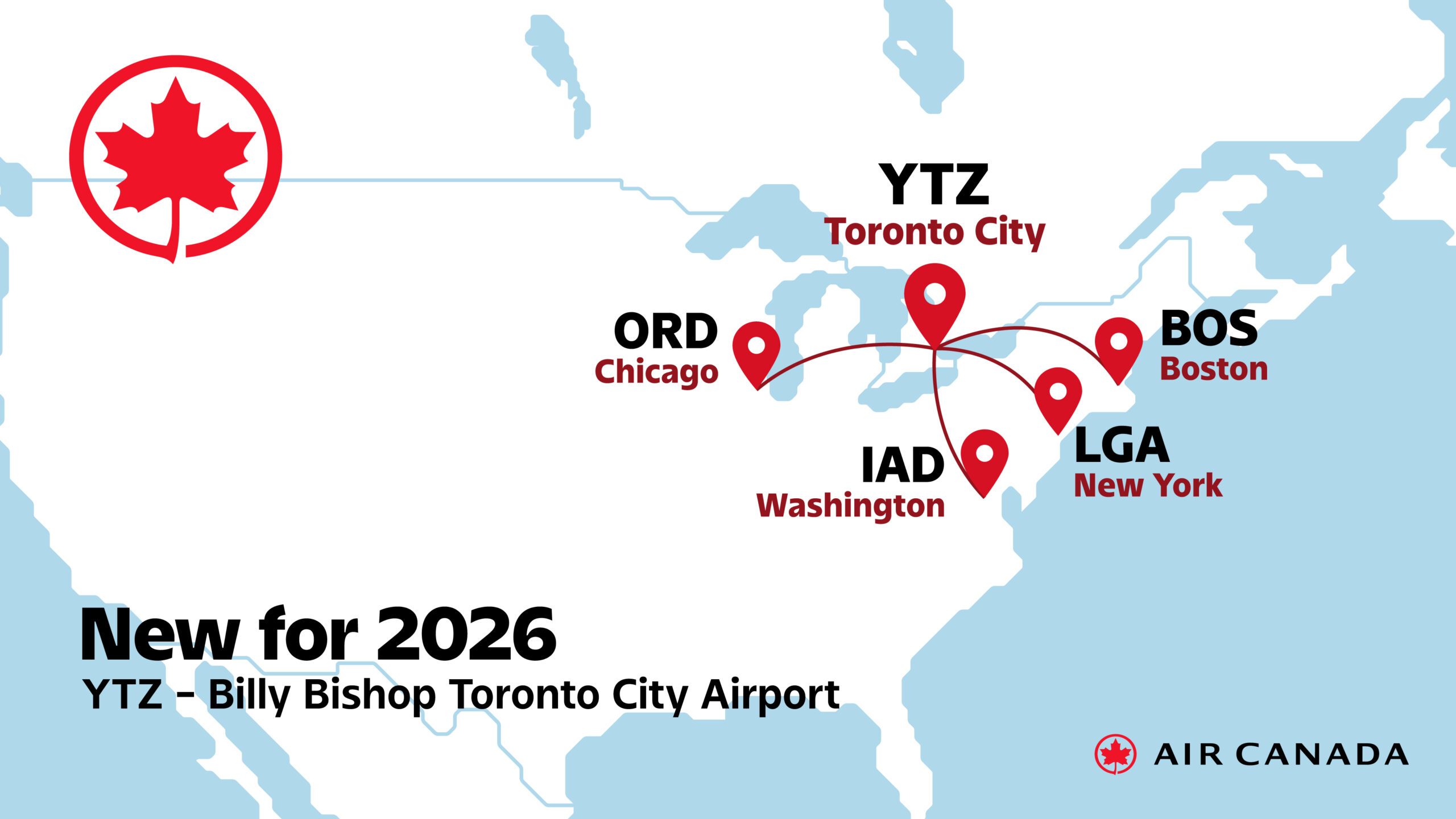 Air Canada at Billy Bishop YTZ a map of the world with red points