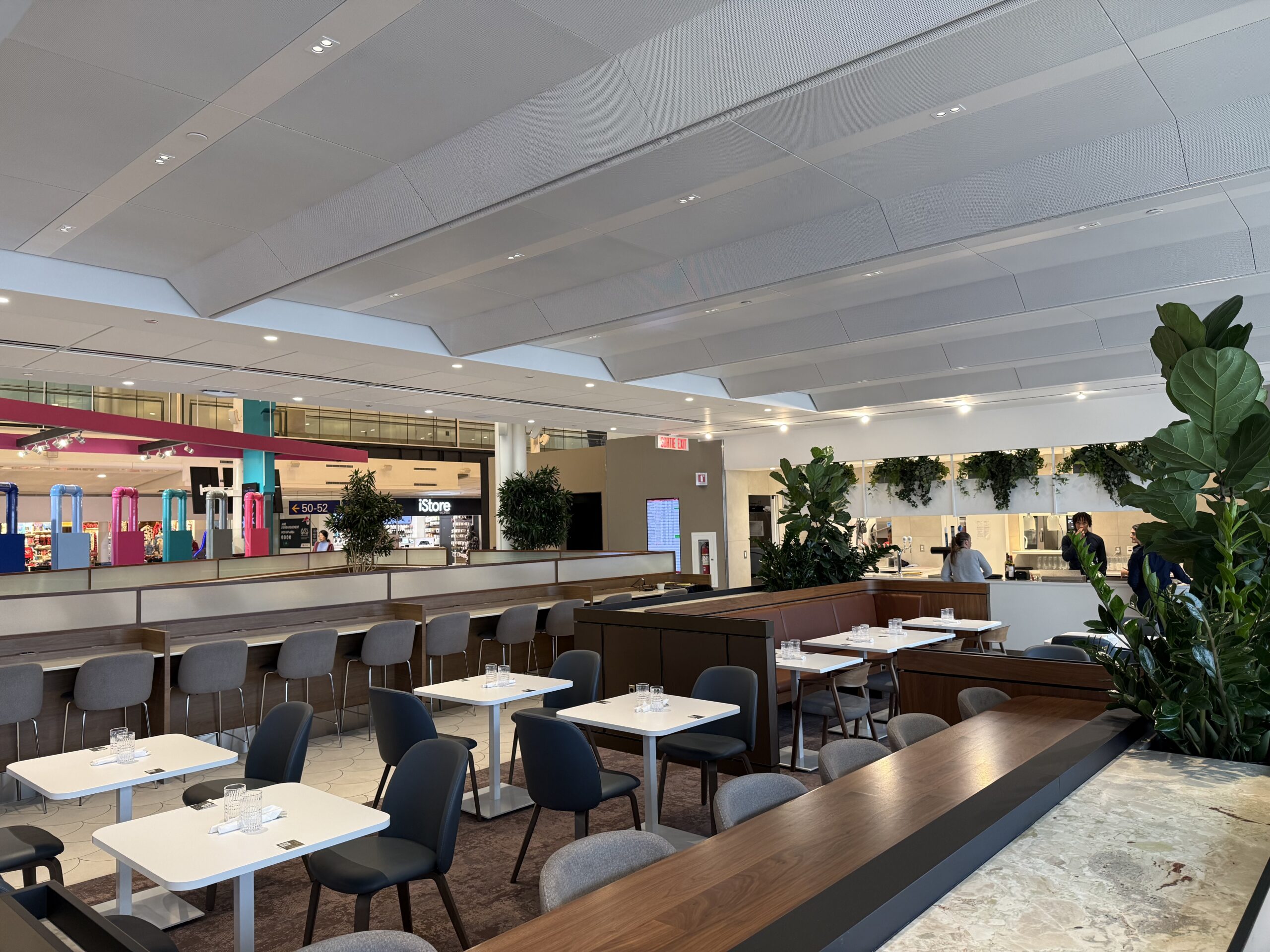 a large room with tables and chairs