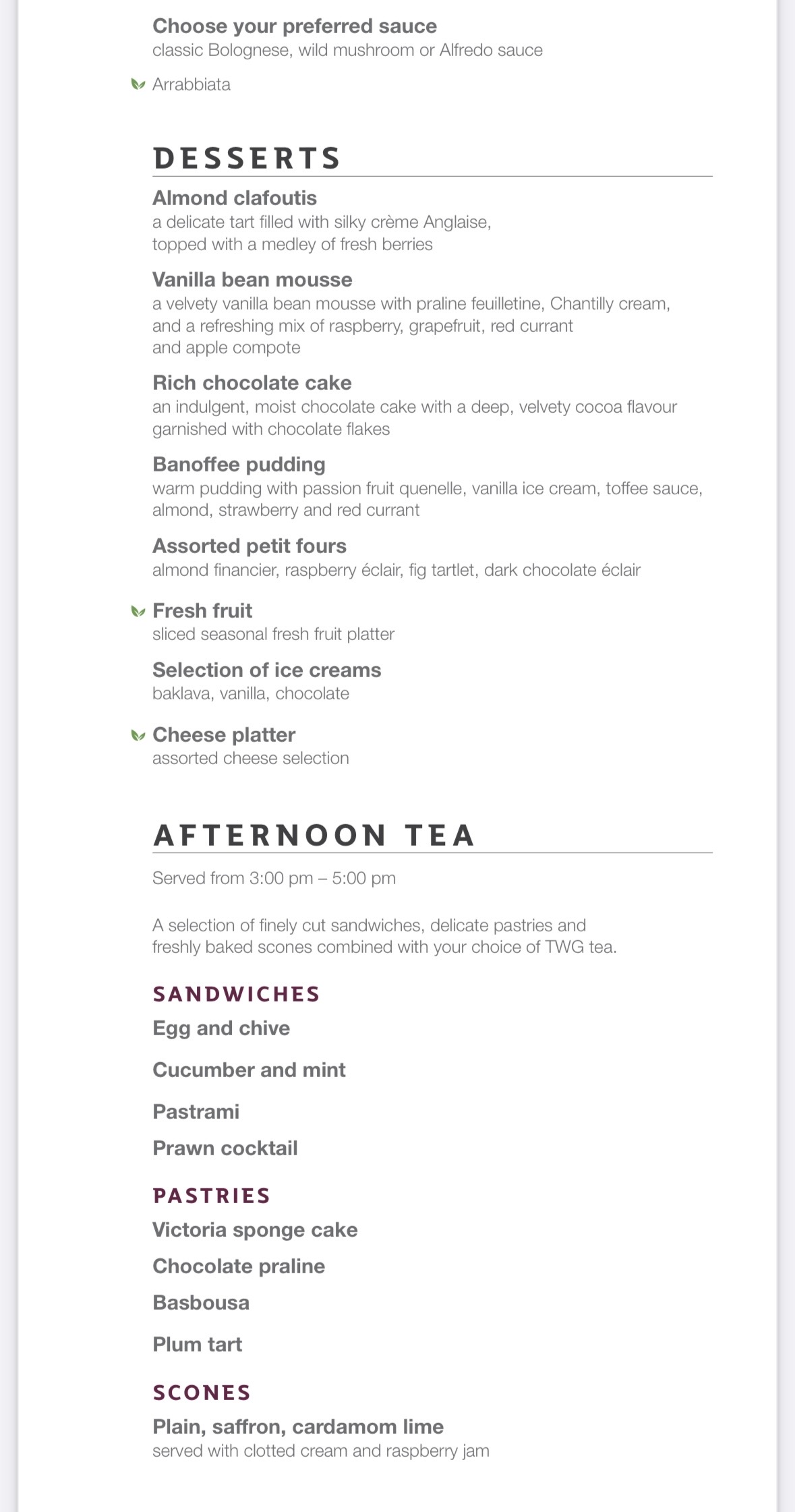 Dessert and Afternoon Tea Menu