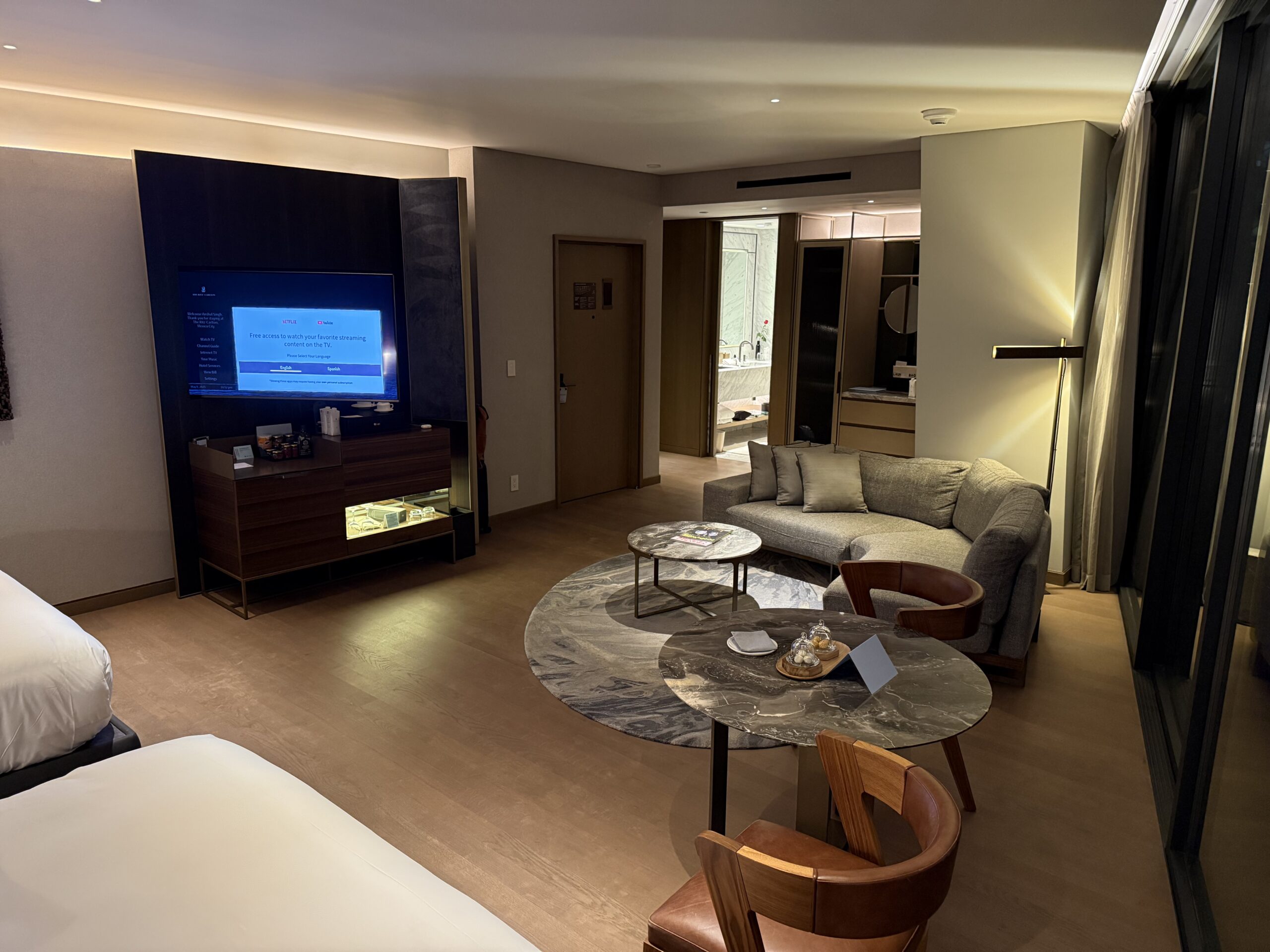 a room with a television and a couch