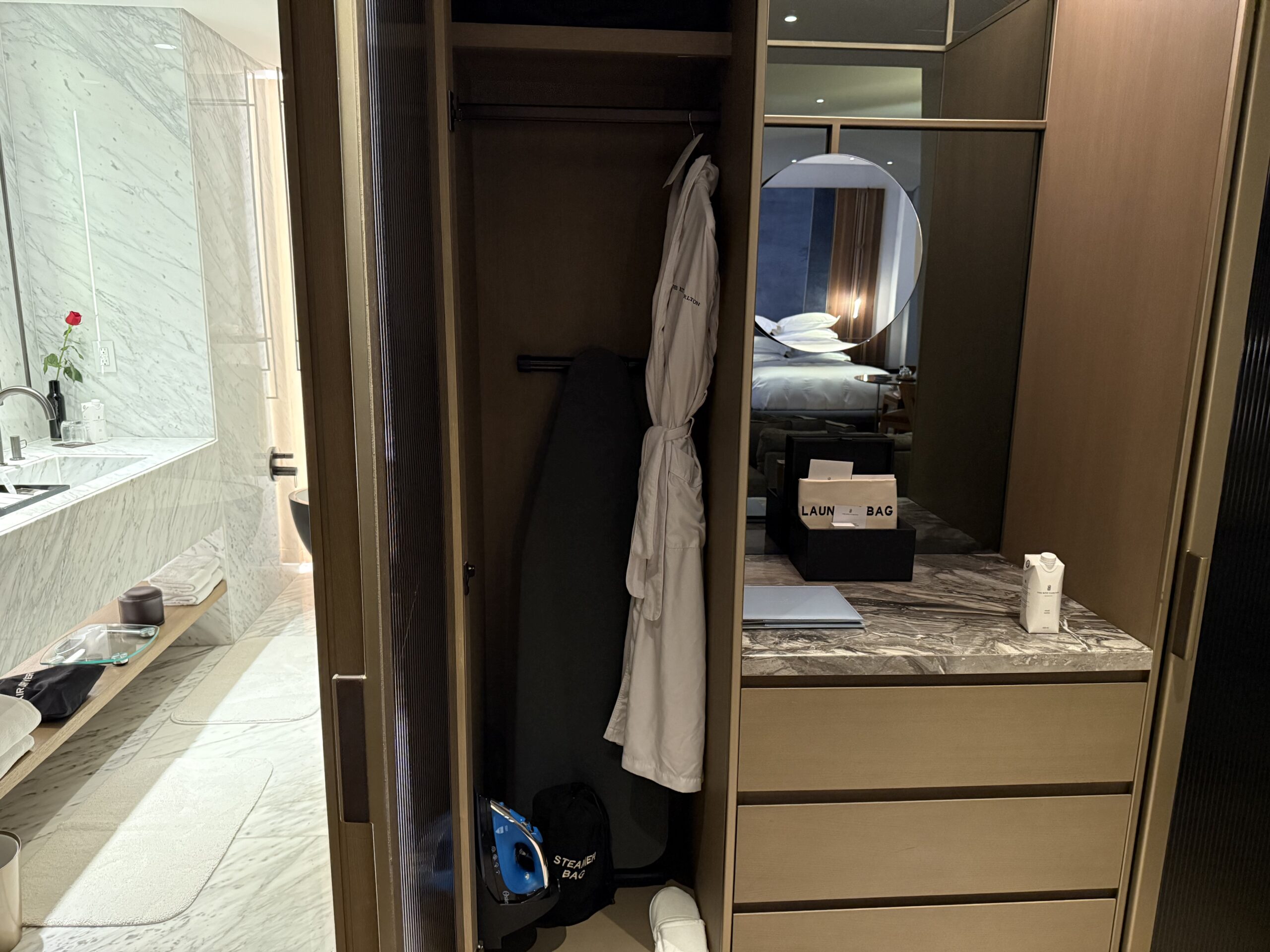 a closet with a towel in it