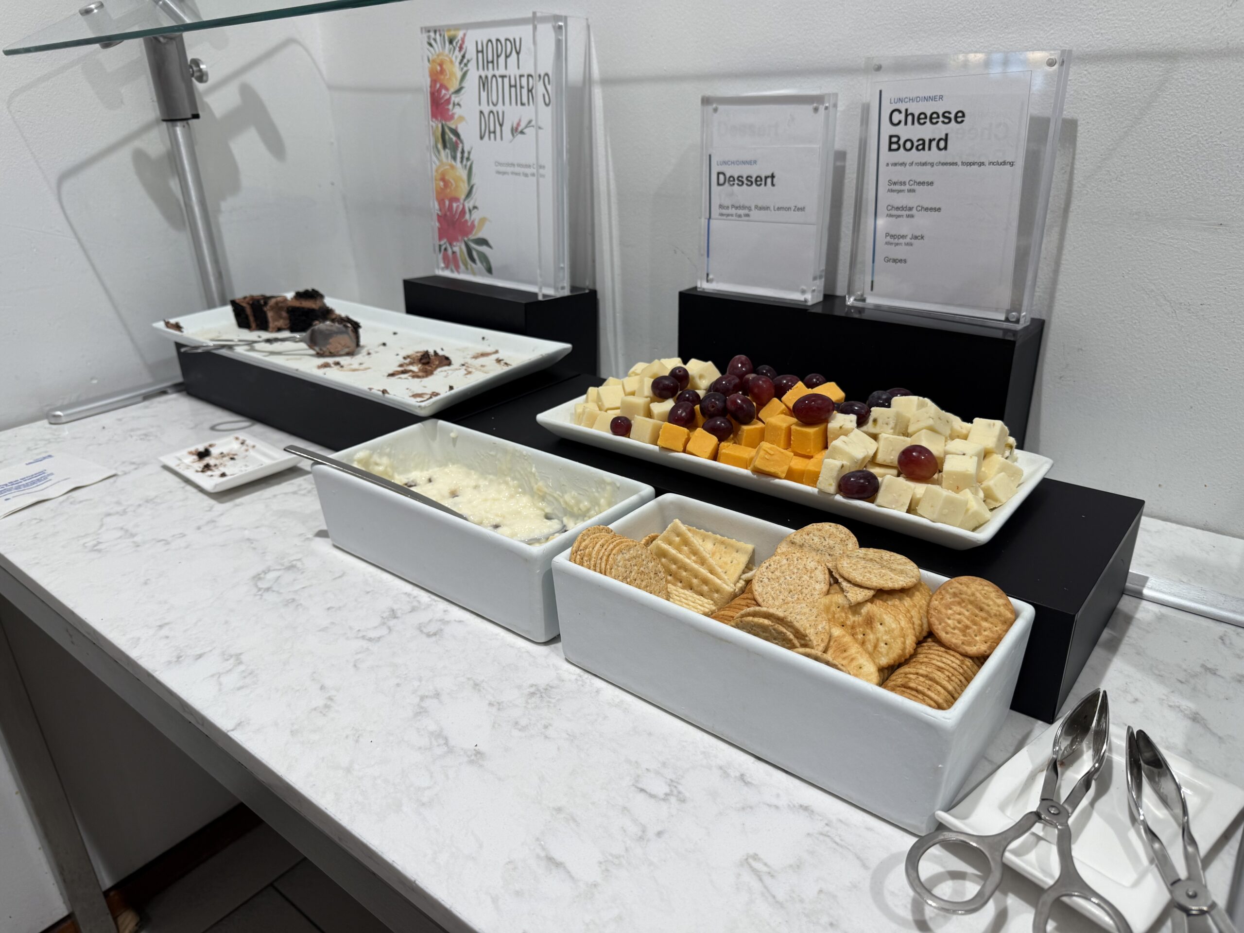 a buffet table with different types of food