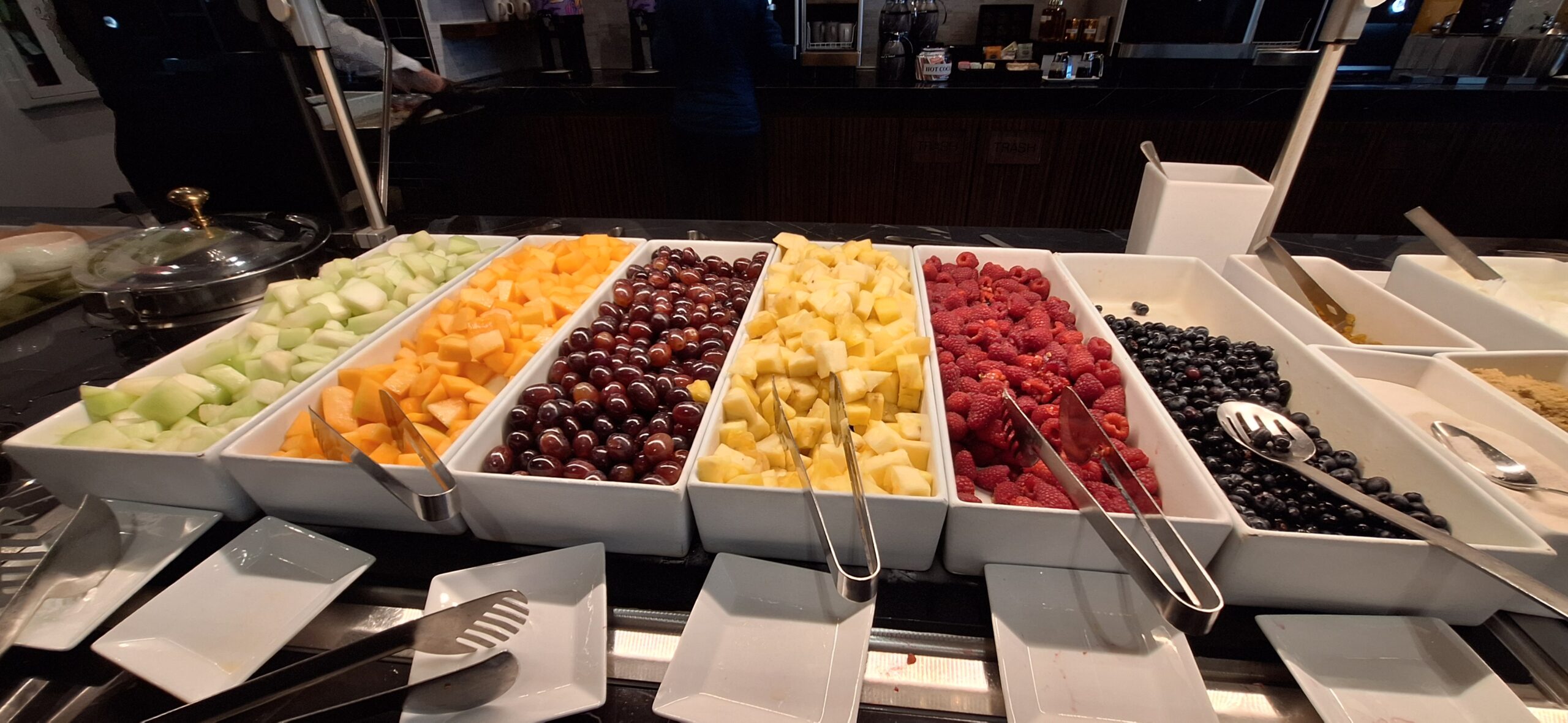 Centurion Lounge Las Vegas a buffet with different types of fruit
