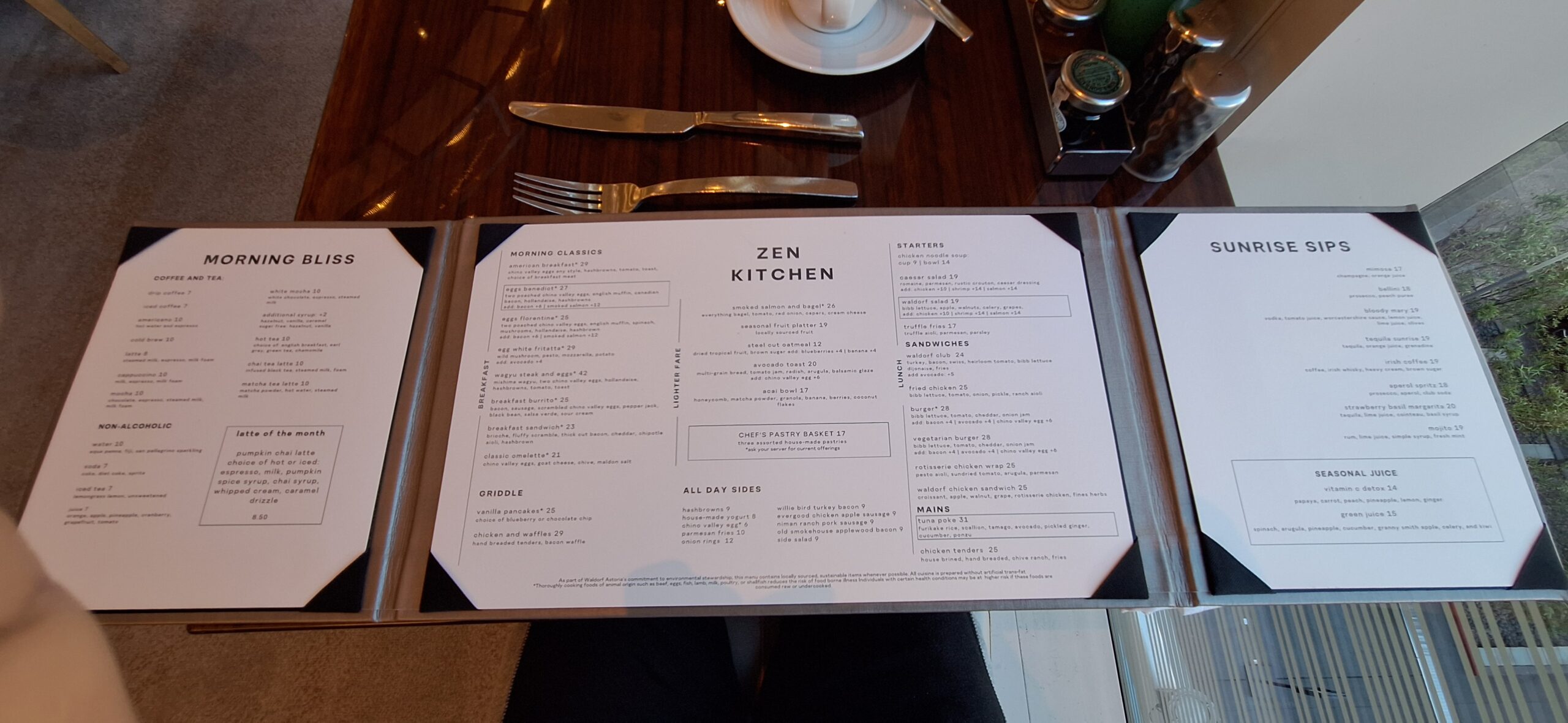 a menu on a table