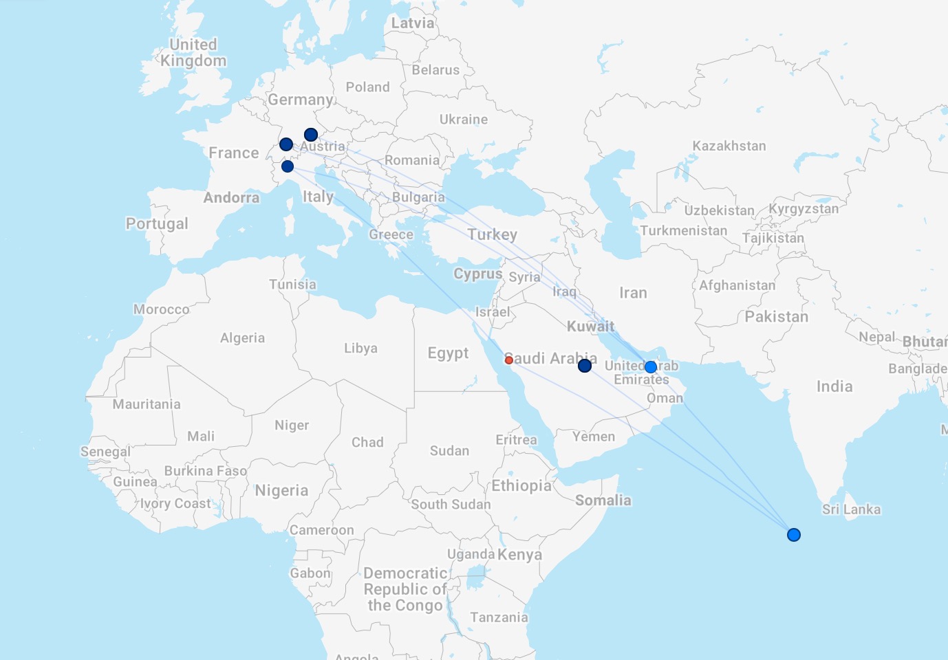 beOnd Airlines a map of the world with blue dots