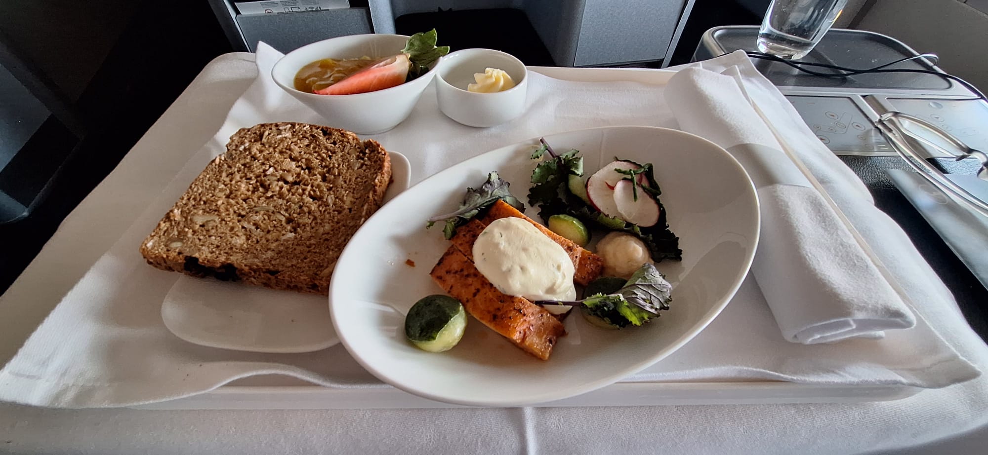 a plate of food on a tray