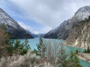 a lake surrounded by mountains