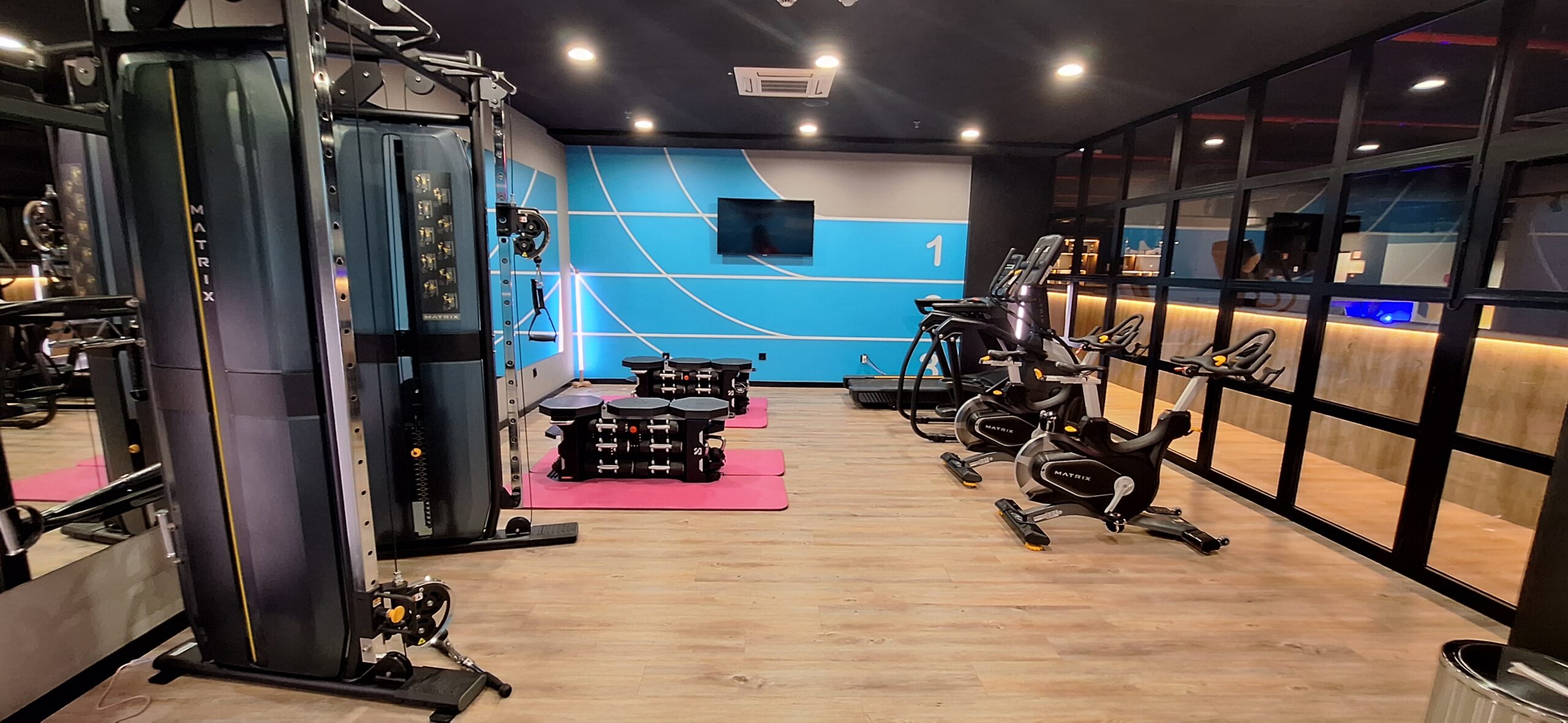 a room with exercise equipment