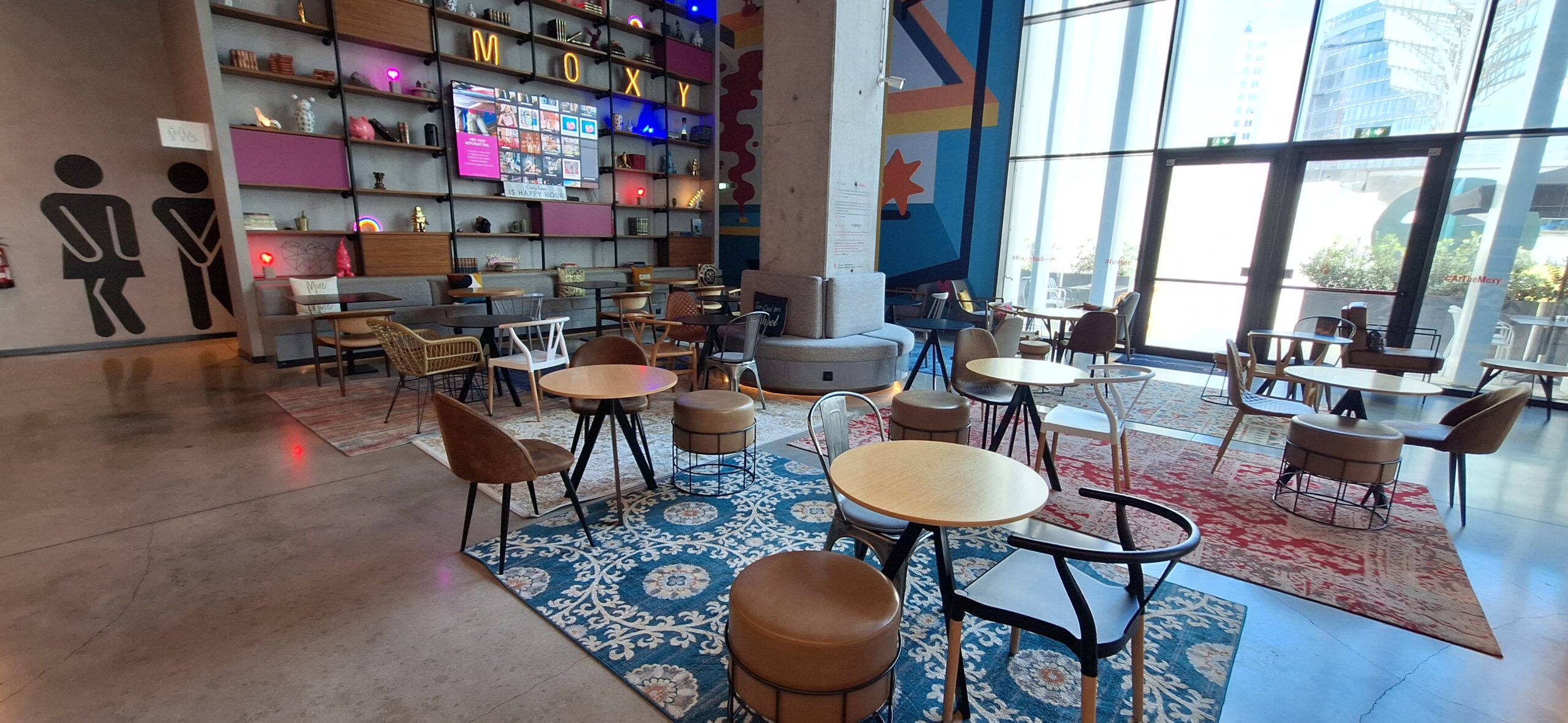 a room with tables and chairs