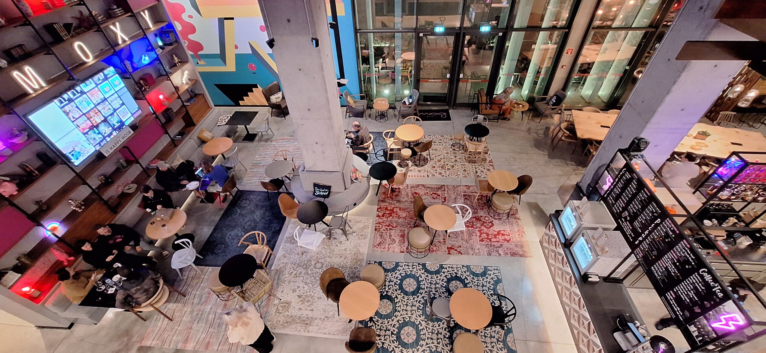 a room with tables and chairs