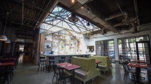 a room with tables and chairs