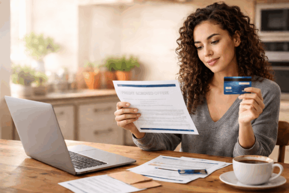 woman considering pre-approved credit card offer