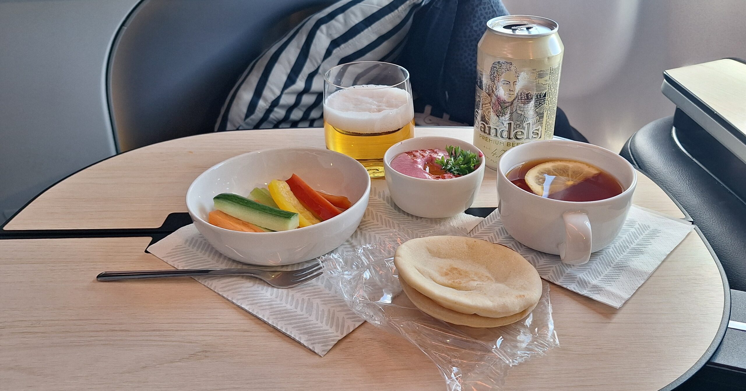 a table with food and drinks