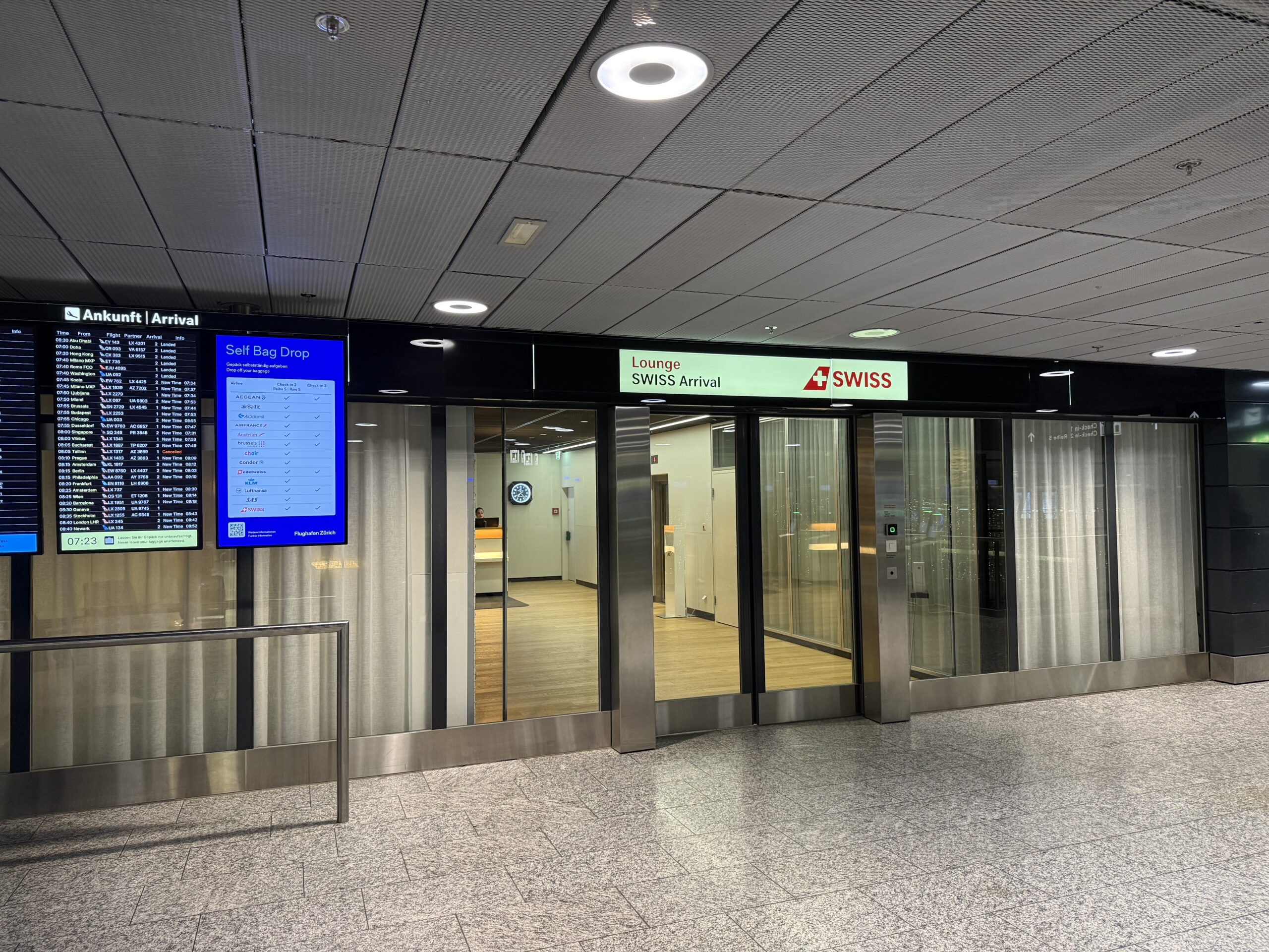 a glass doors in a building
