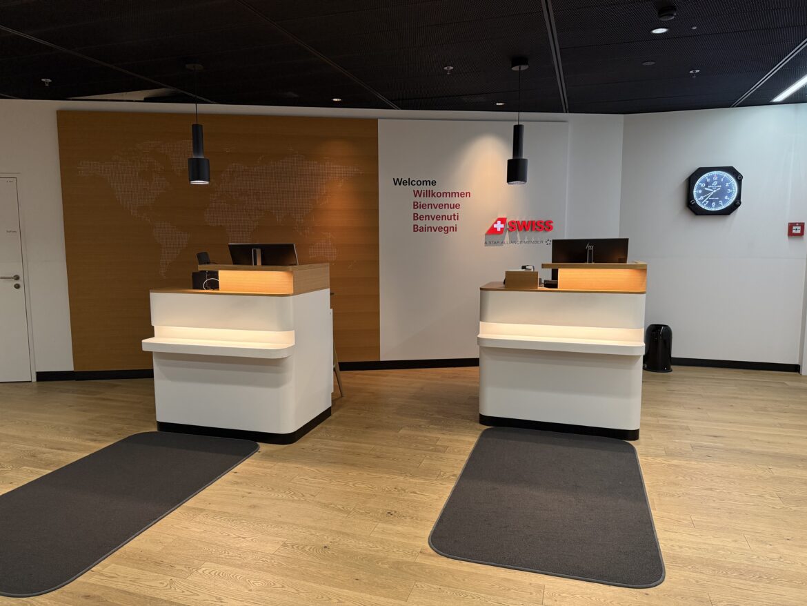 a reception desks in a building
