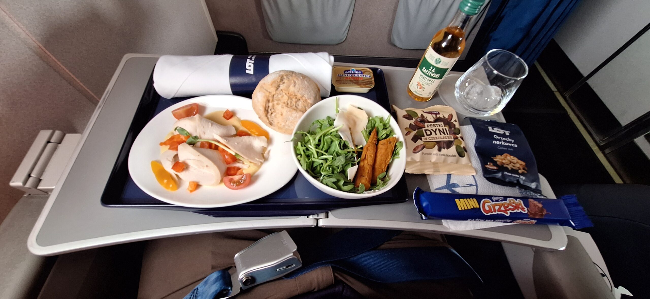 food on a tray on a plane