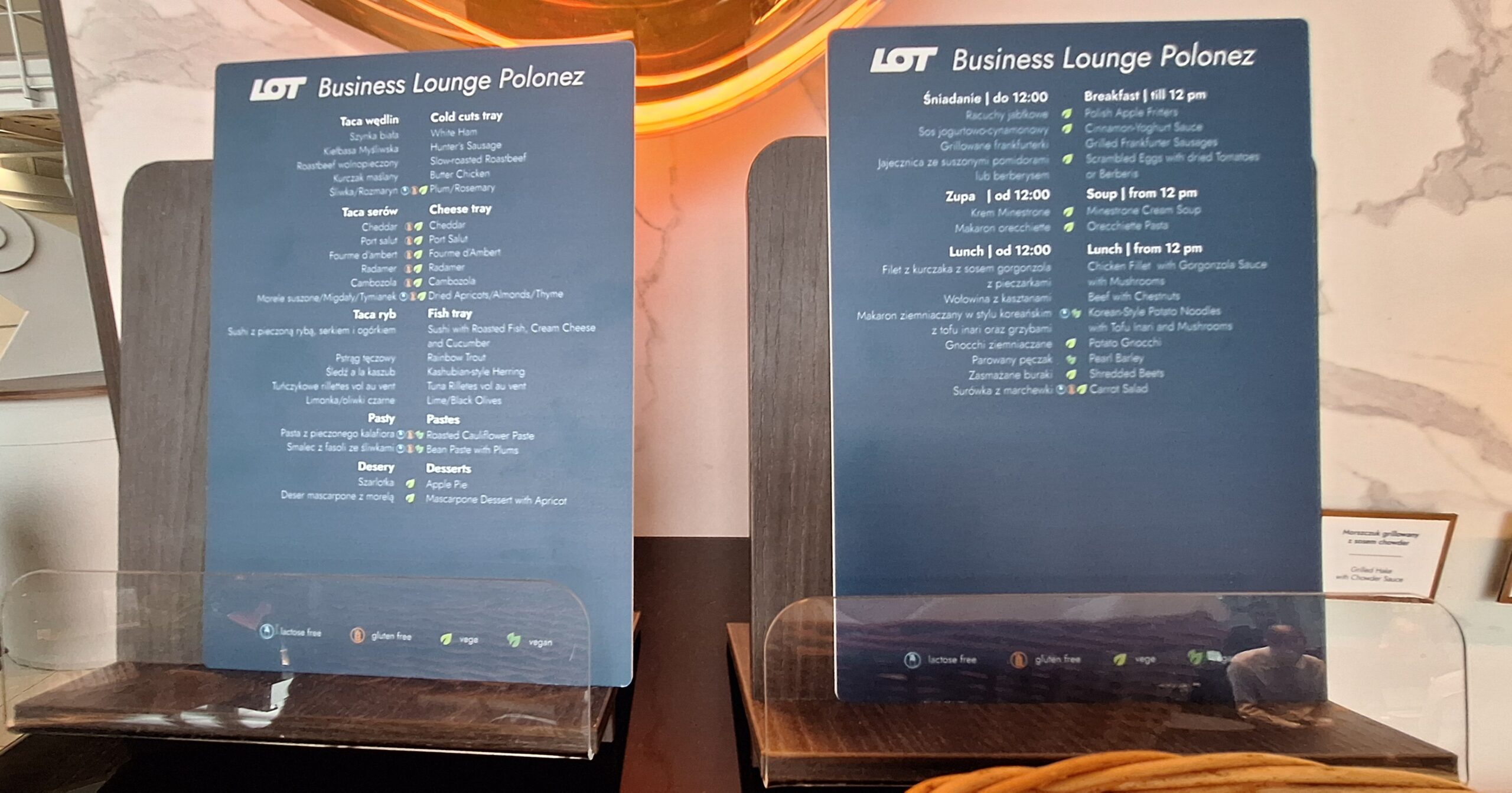 LOT Business Lounge review a menu on a table