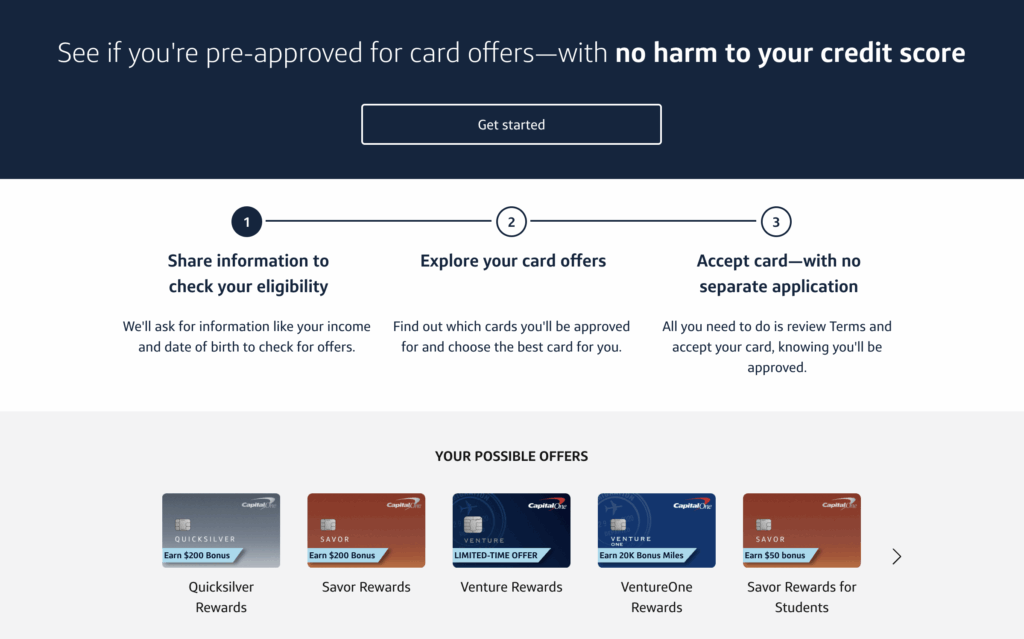 Capital One pre-approval tool