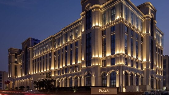 a building with lights on the side