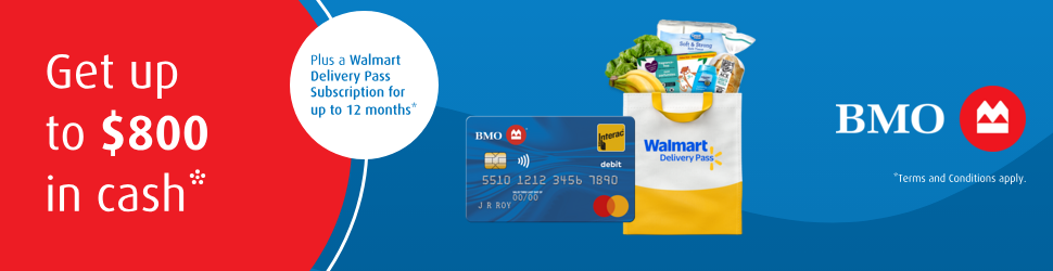 a credit card and a bag of food