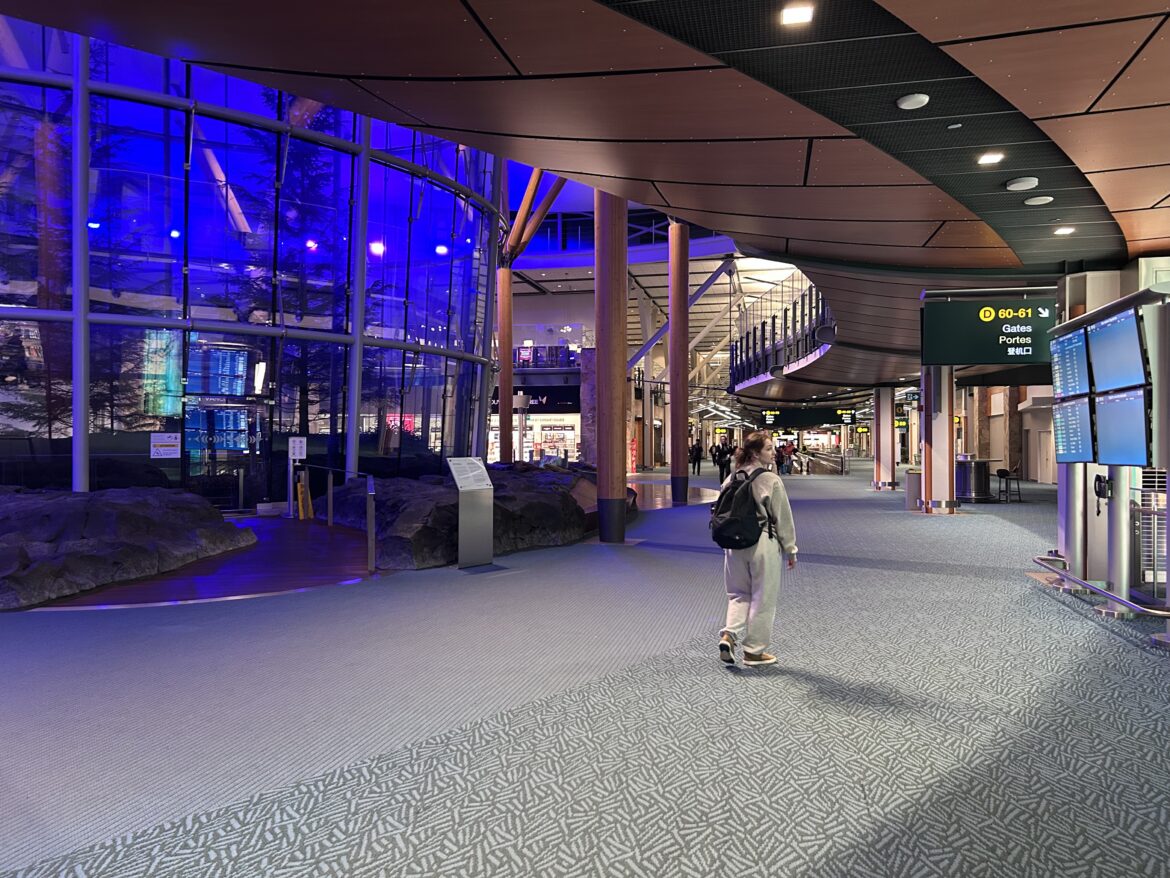 a person standing in a large building