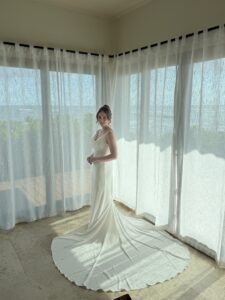 a woman in a white dress