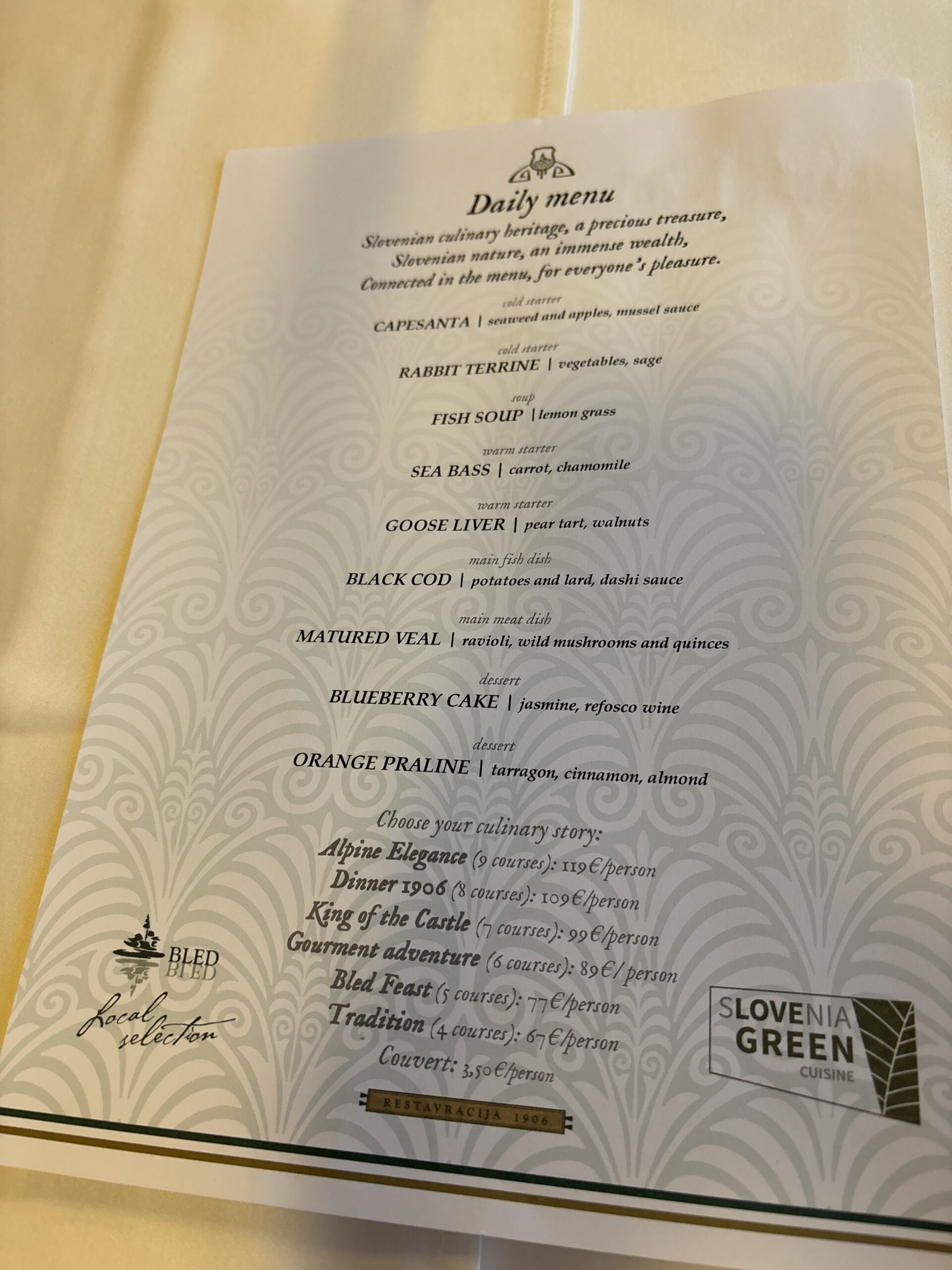 Restaurant 1906 - Dinner Menu