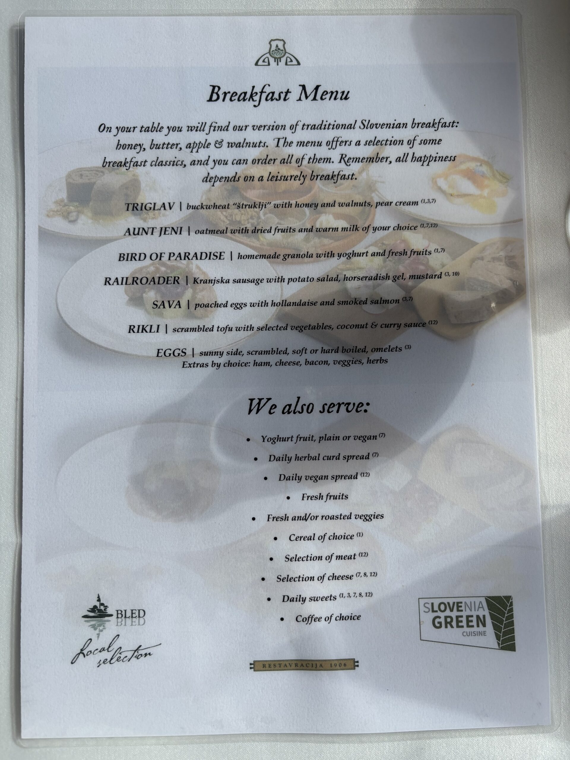 Restaurant 1906 - Breakfast Menu